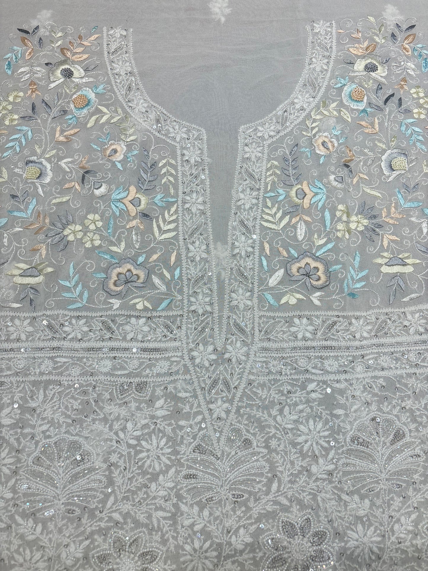 Dyeable Pure Georgette Chikankari and Parsi Garha Kurta and Dupatta Fabric