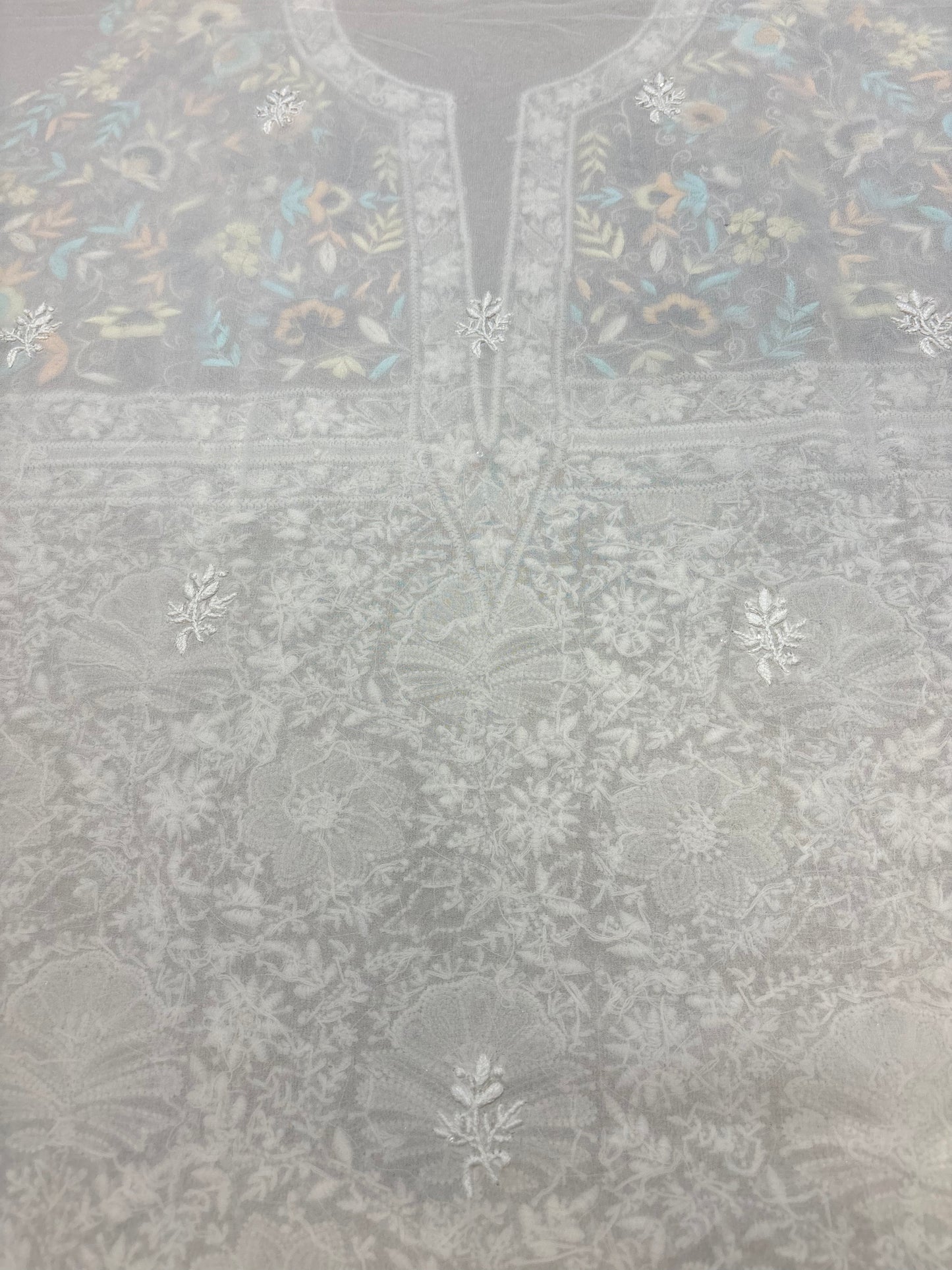 Dyeable Pure Georgette Chikankari and Parsi Garha Kurta and Dupatta Fabric