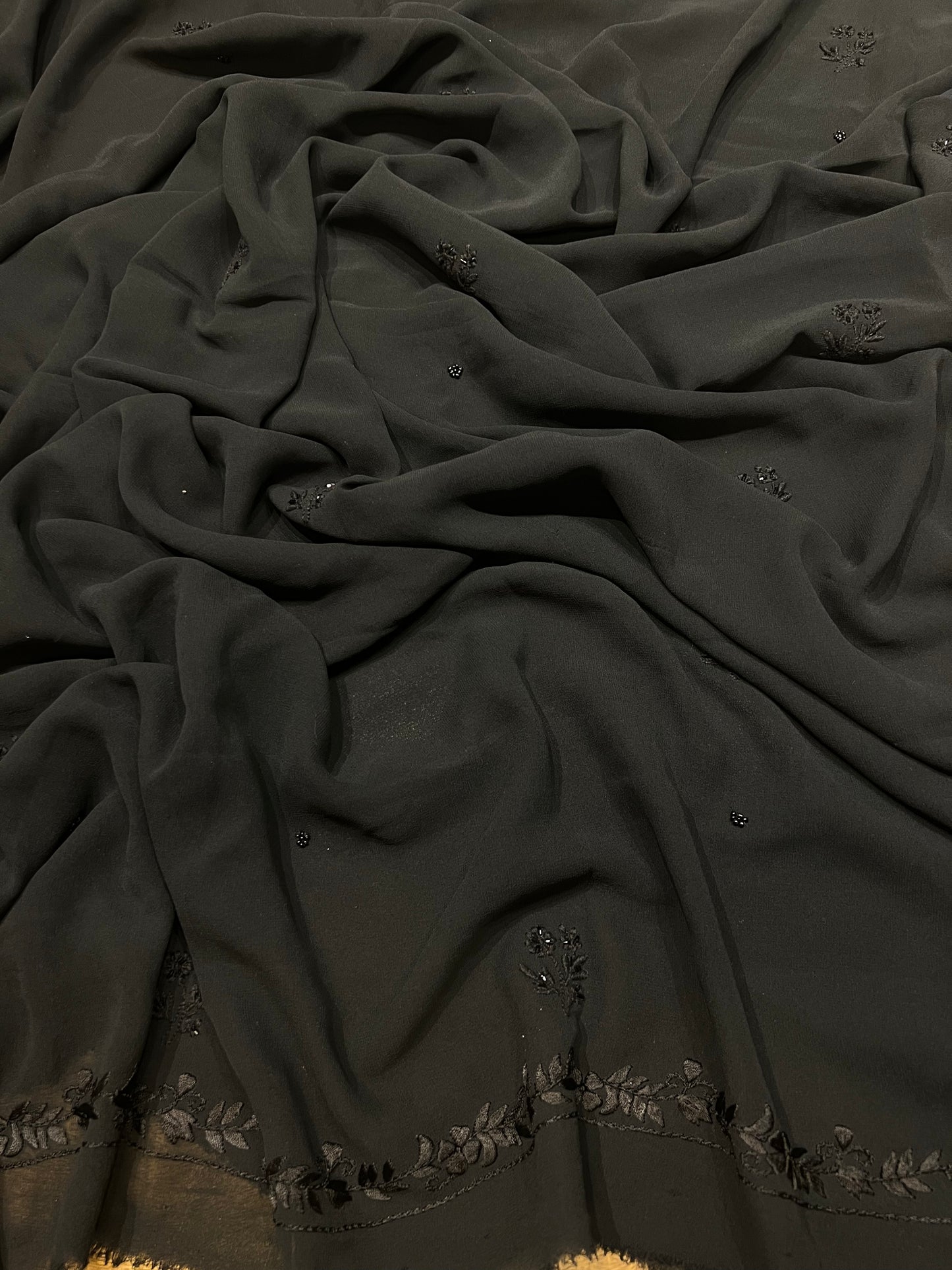 Black Pure Georgette Chikankari and Parsi Garha Kurta and Dupatta Fabric