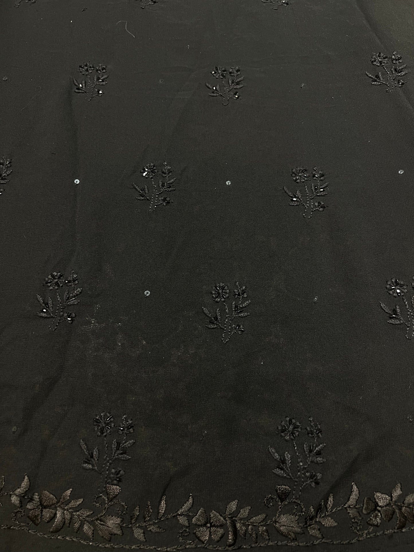 Black Pure Georgette Chikankari and Parsi Garha Kurta and Dupatta Fabric