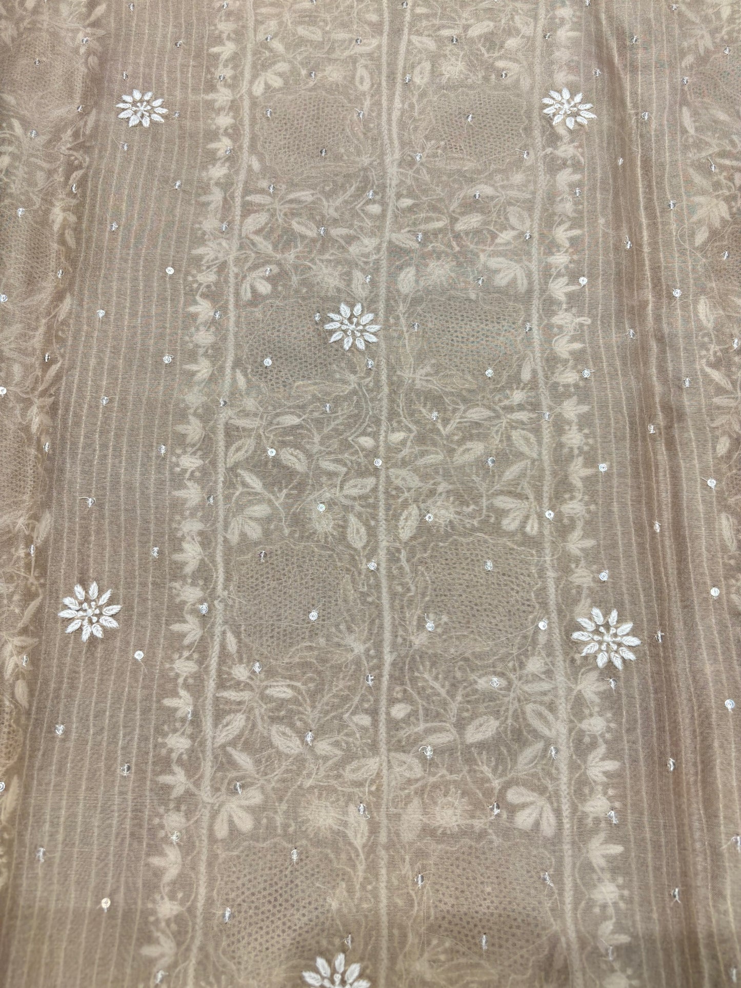 Coffee Latte Organza Silk Chikankari Kurta and Dupatta