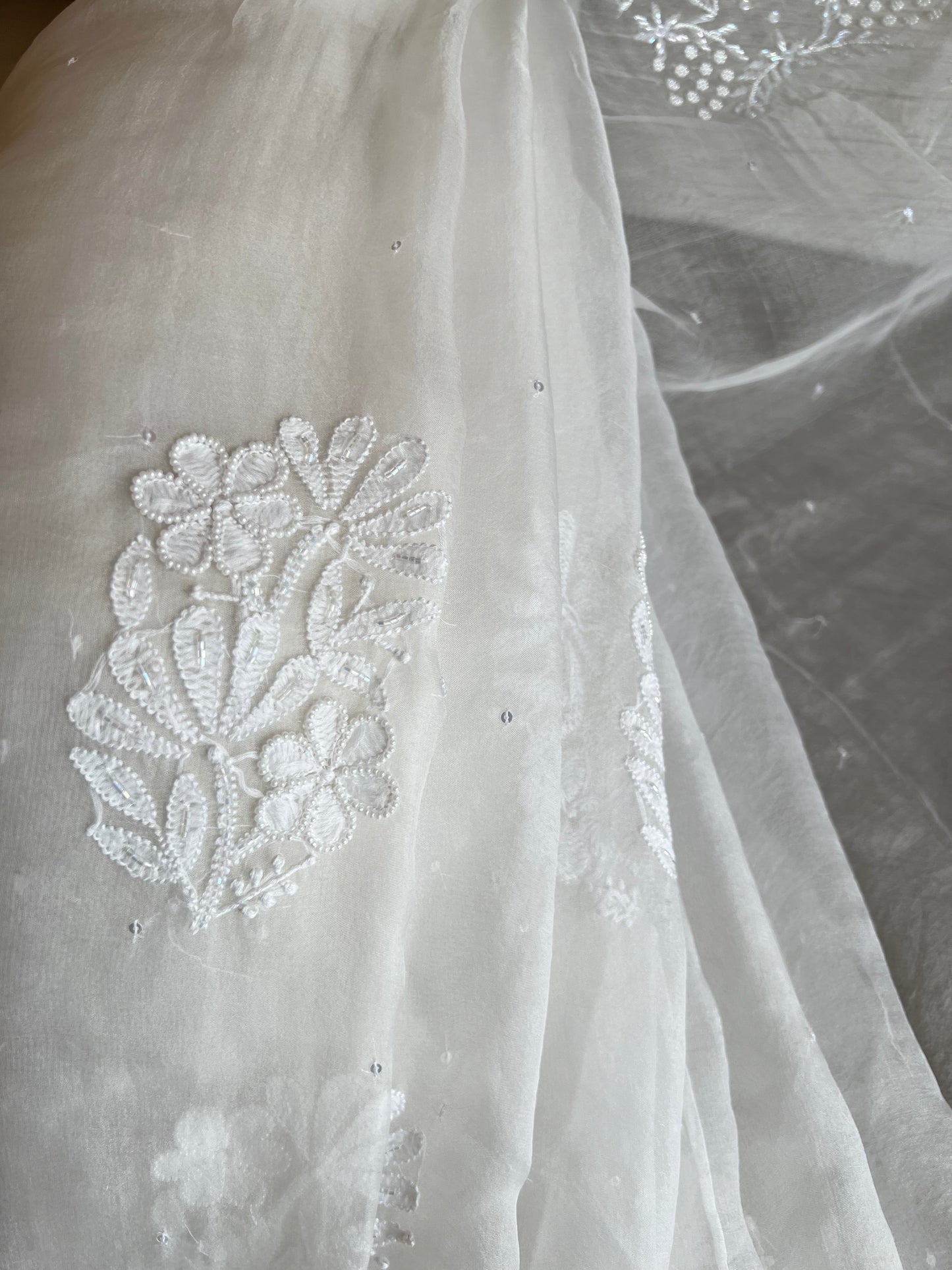 Dyeable Organza Silk Chikankari Saree and Blouse