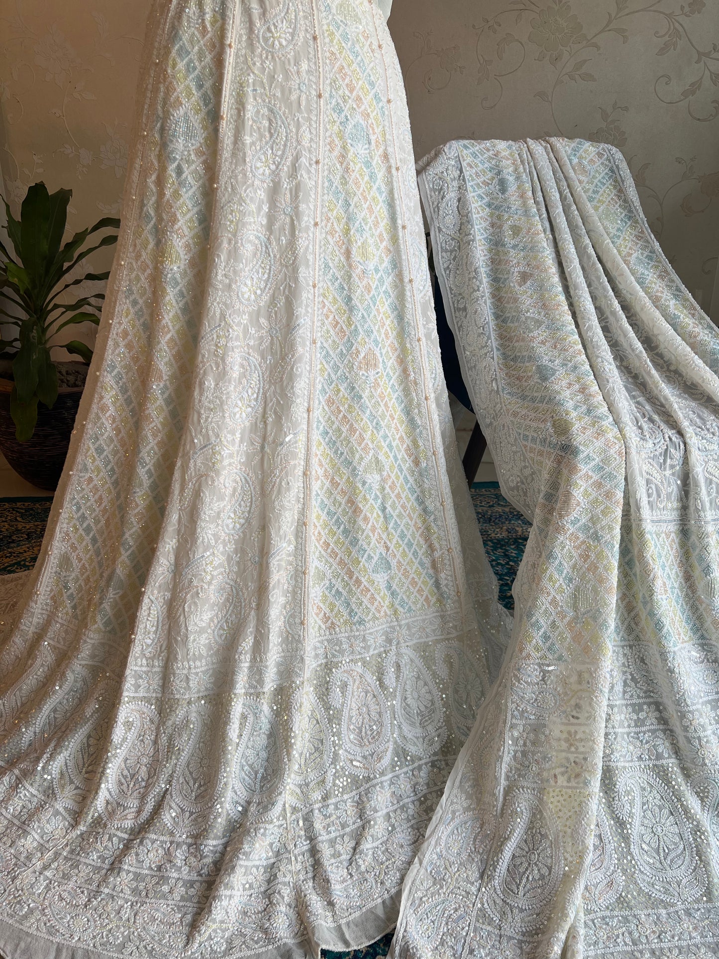 Dyeable Pure Georgette Chikankari Lehanga