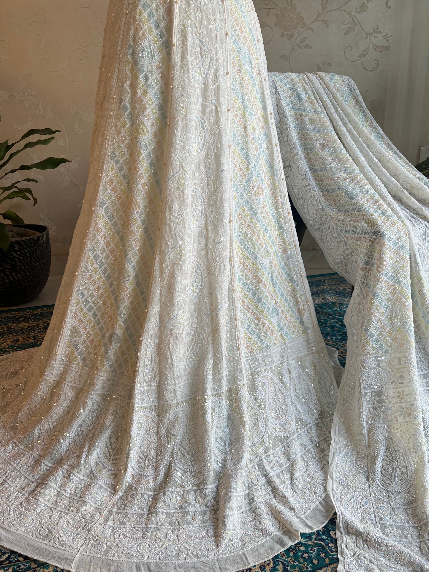 Dyeable Pure Georgette Chikankari Lehanga