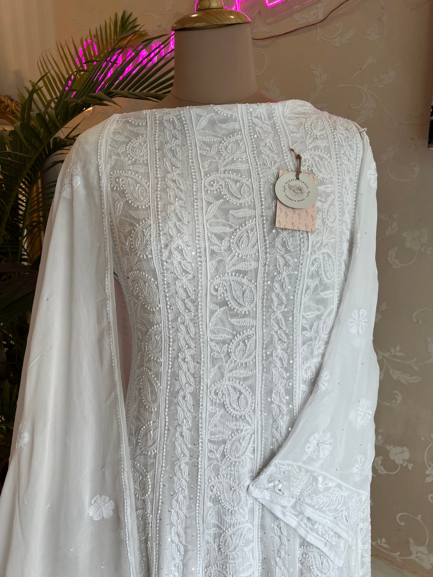 Dyeable Georgette Chikankari Anarkali & Dupatta