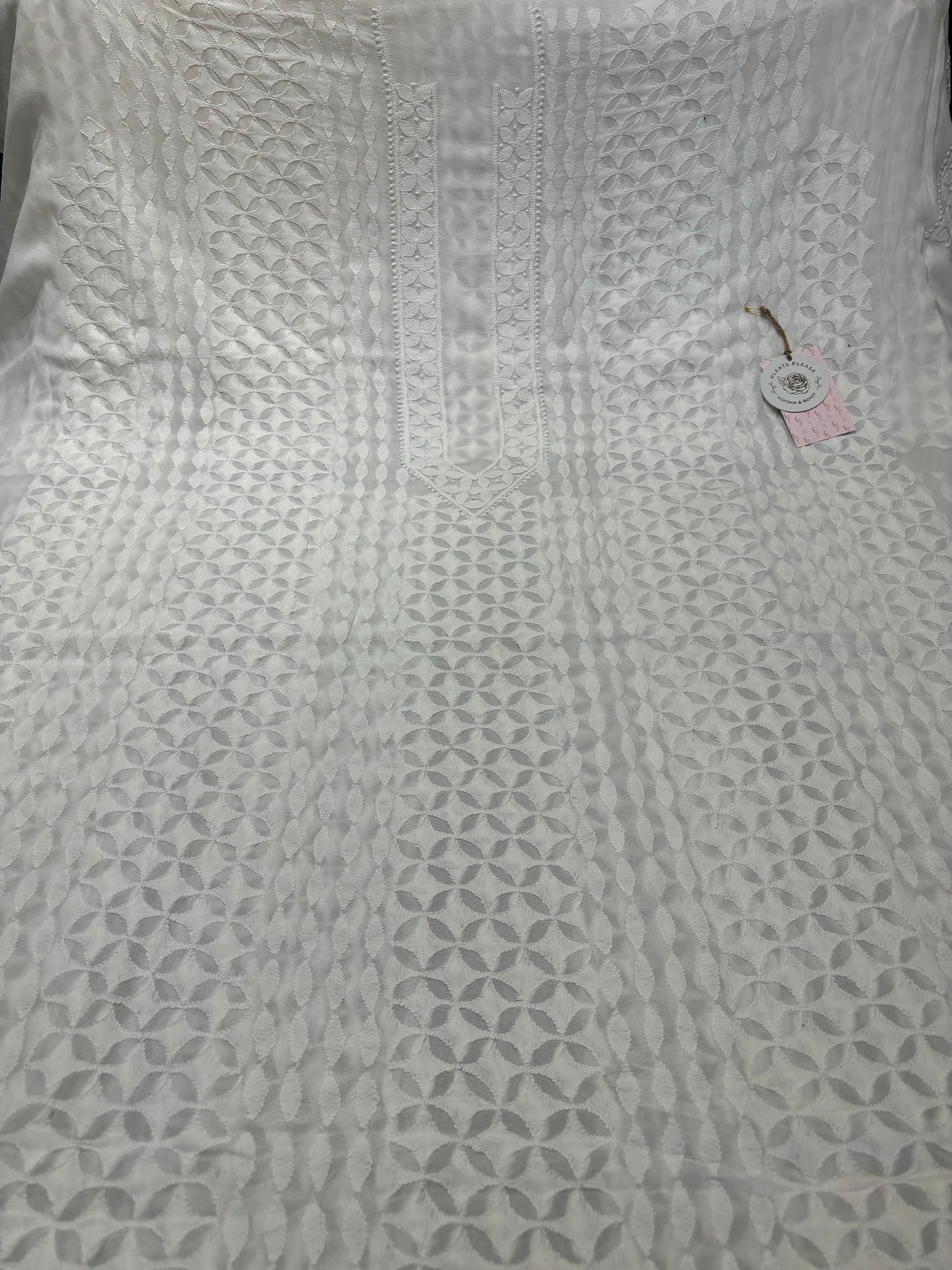 Dyeable Pure Georgette Chikankari Men's Kurta Fabric