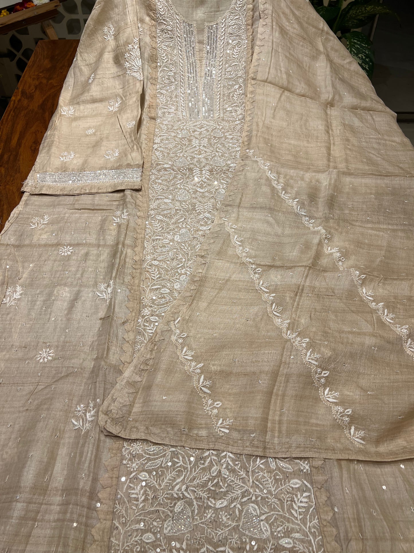 Dyeable Natural Silk Chikankari Kurta and Dupatta