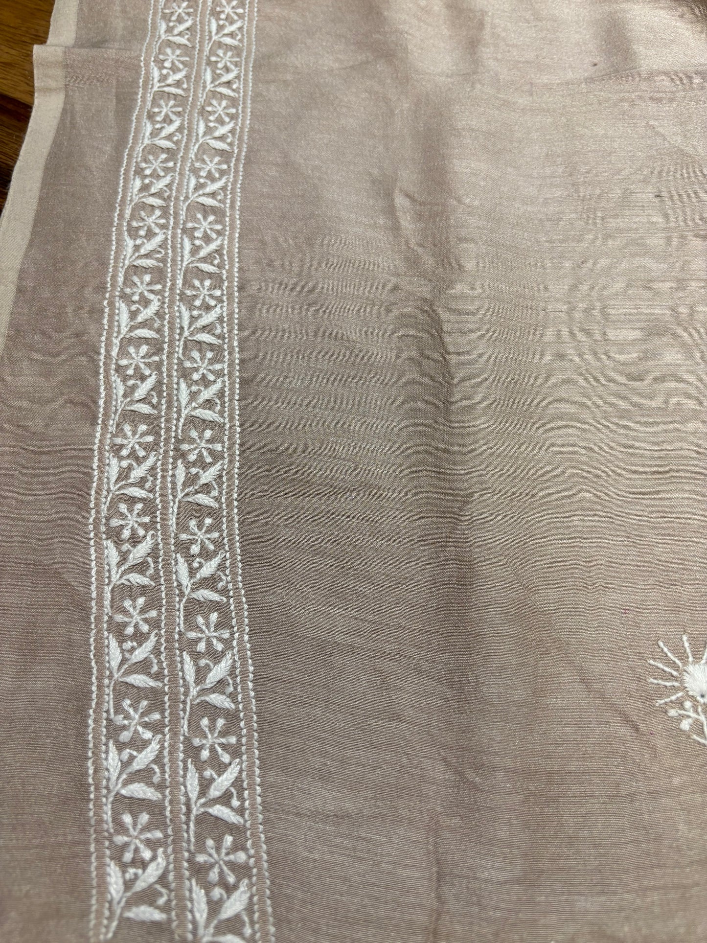 Vanilla Latte Monga Silk Chikankari Men's Kurta