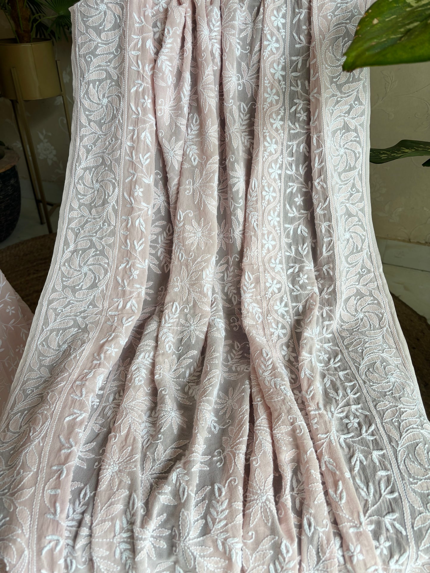 Pink Pure Georgette Chikankari Lehenga