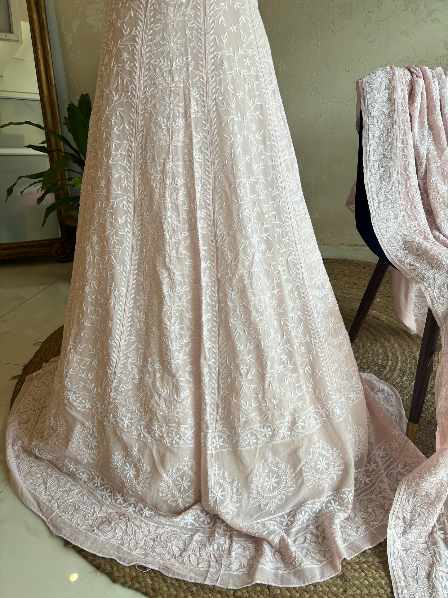 Pink Pure Georgette Chikankari Lehenga