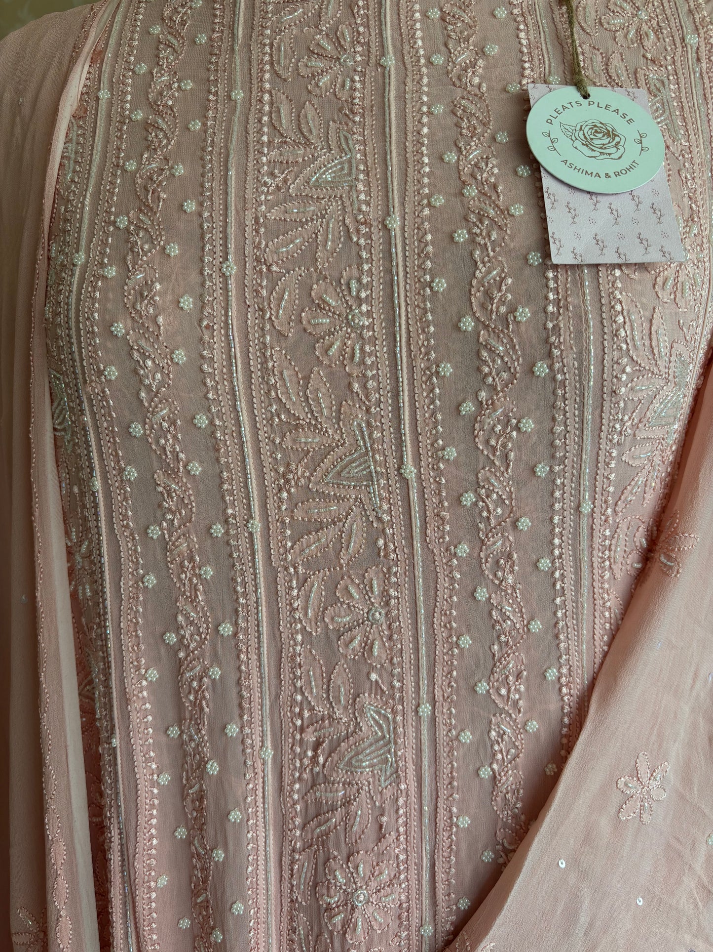 Rose Gold Ombre Half Pure Georgette Chikankari Anarkali and Dupatta
