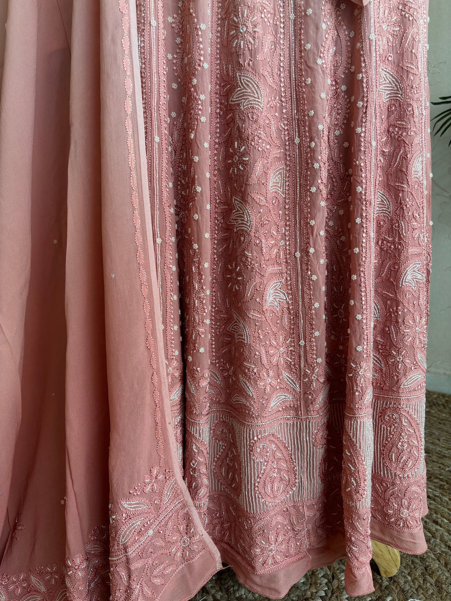 Rose Gold Ombre Half Pure Georgette Chikankari Anarkali and Dupatta