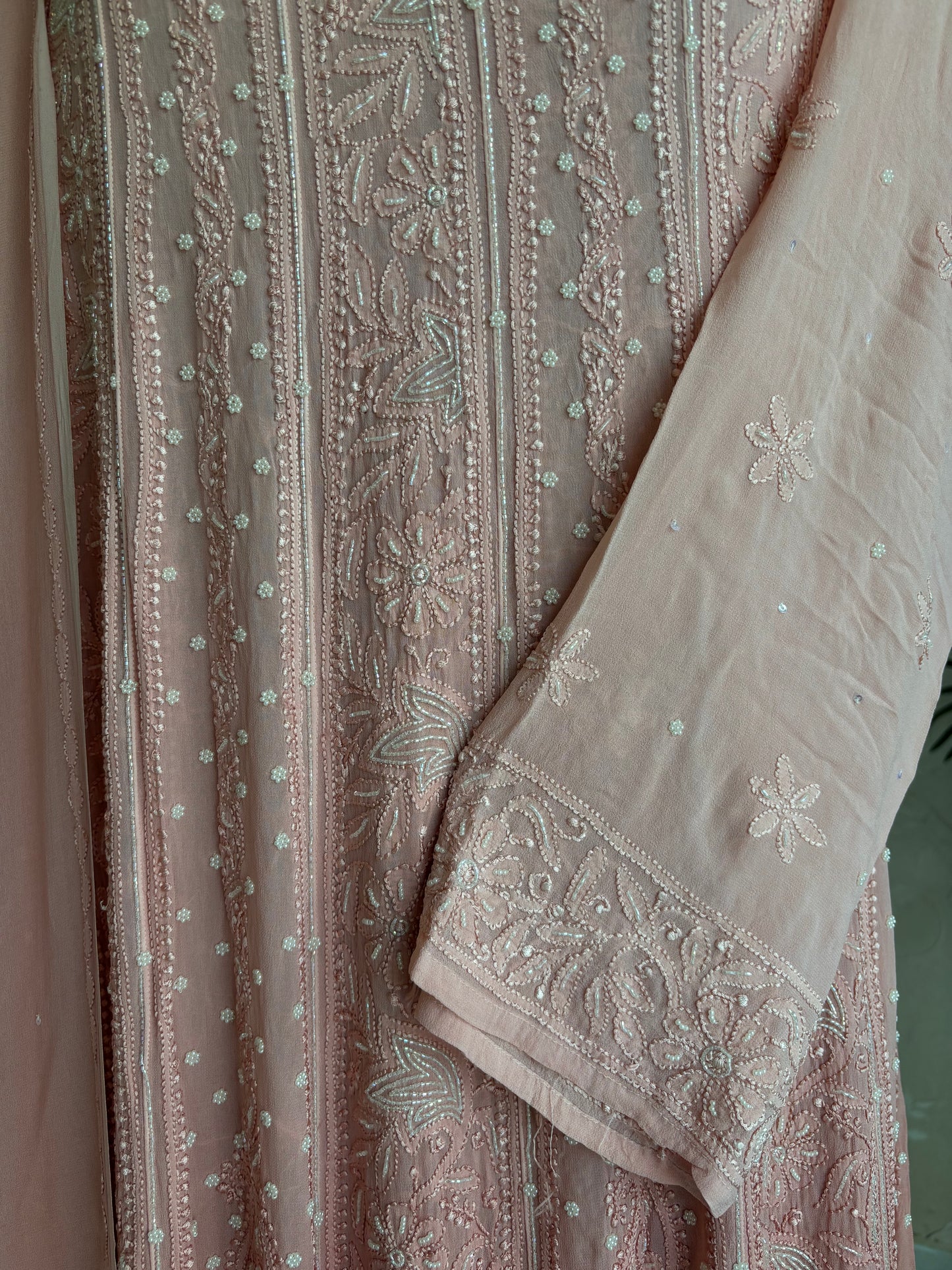 Rose Gold Ombre Half Pure Georgette Chikankari Anarkali and Dupatta