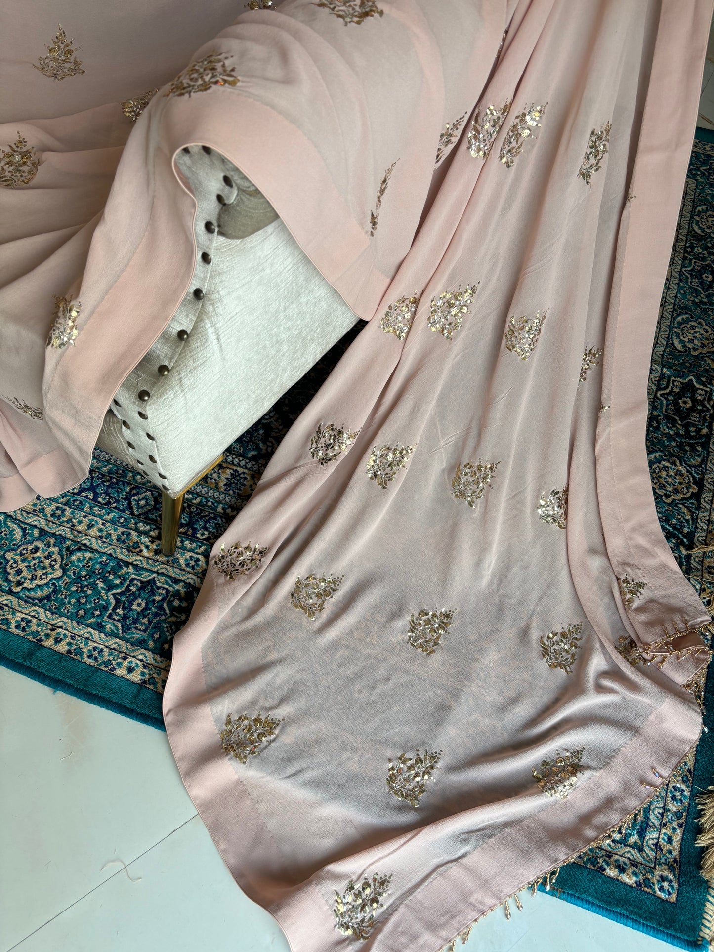 Dusty Peach Pure Georgette Badla Saree and Blouse