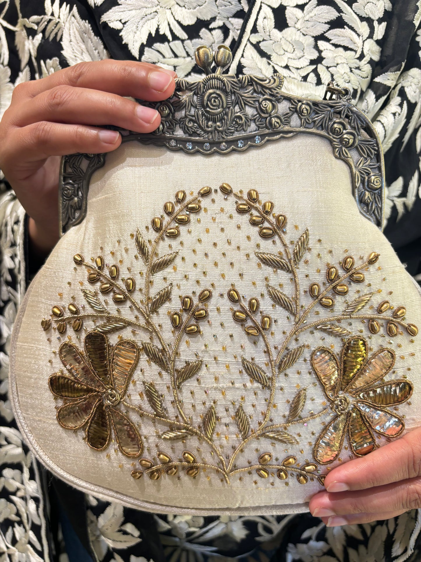 Ivory Silk Zardozi Clutch Bag