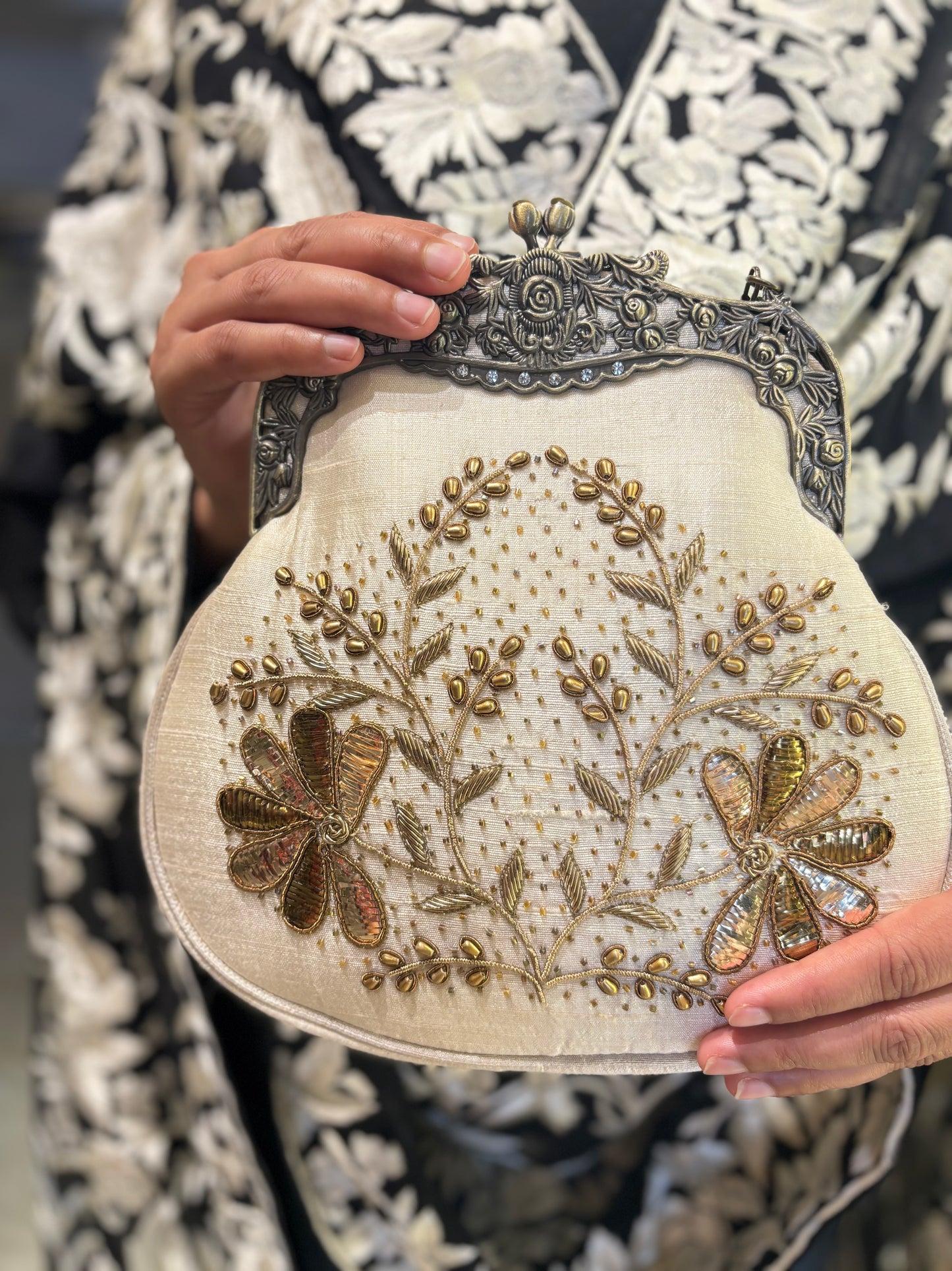 Ivory Silk Zardozi Clutch Bag