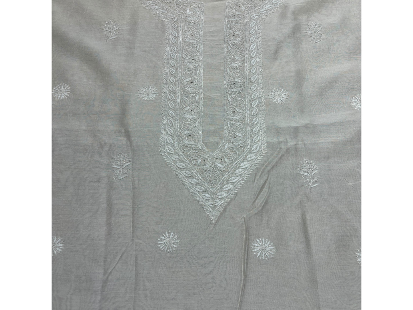 Dyeable Chanderi Silk Chikankari Men's Kurta Fabric