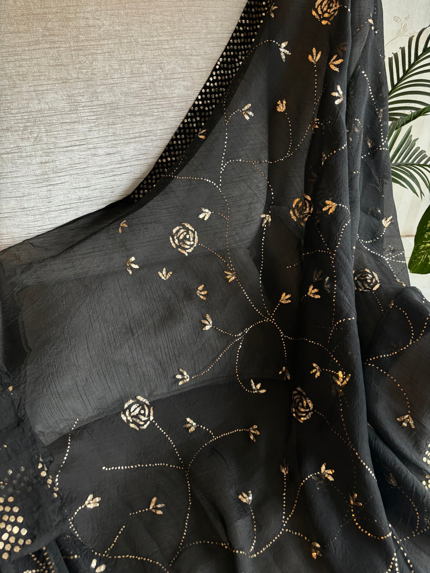 Black Organza Silk Badla Saree and Blouse