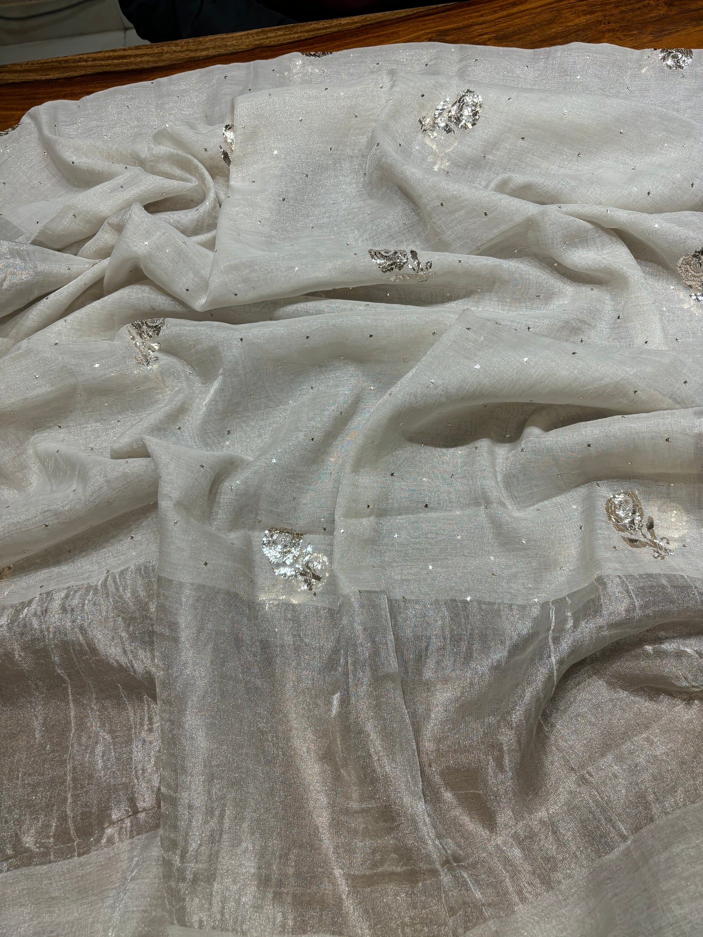 Dyeable Silver Pure Tissue Badla Kurta and Dupatta Fabric