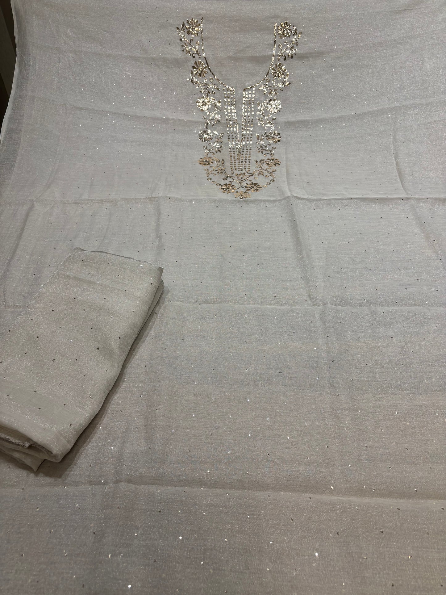 Dyeable Silver Pure Tissue Badla Kurta and Dupatta Fabric