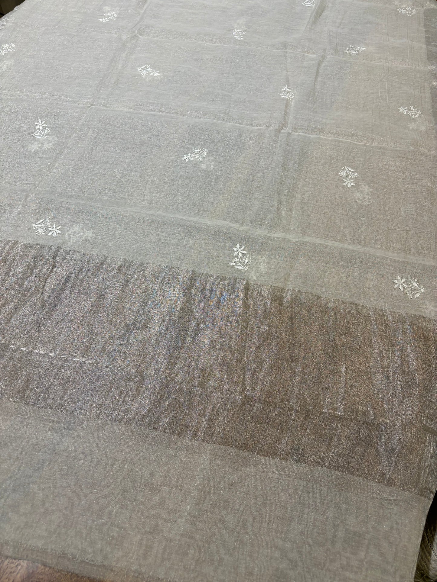 Dyeable Silver Pure Tissue Chikankari Kurta & Dupatta