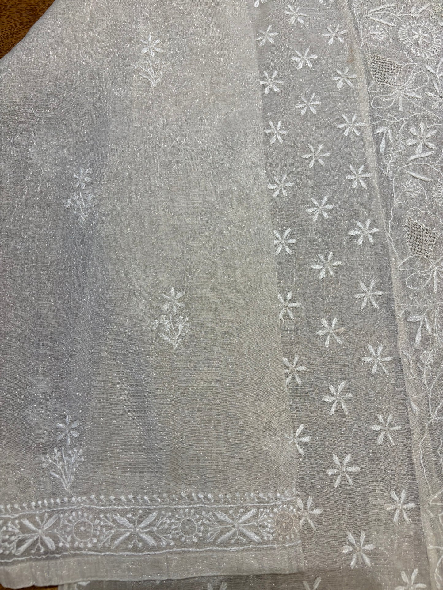 Dyeable Silver Pure Tissue Chikankari Kurta & Dupatta