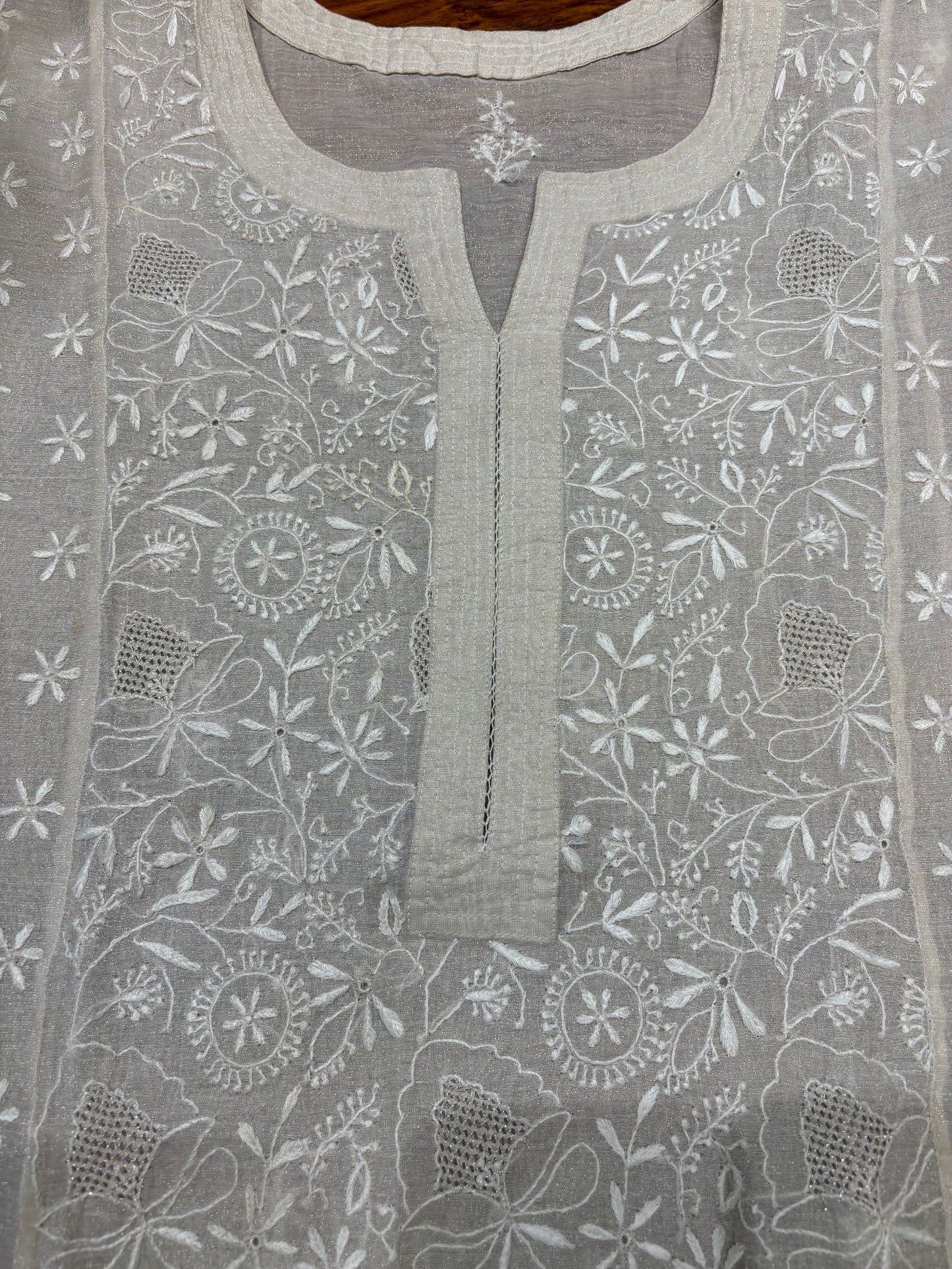 Dyeable Silver Pure Tissue Chikankari Kurta & Dupatta