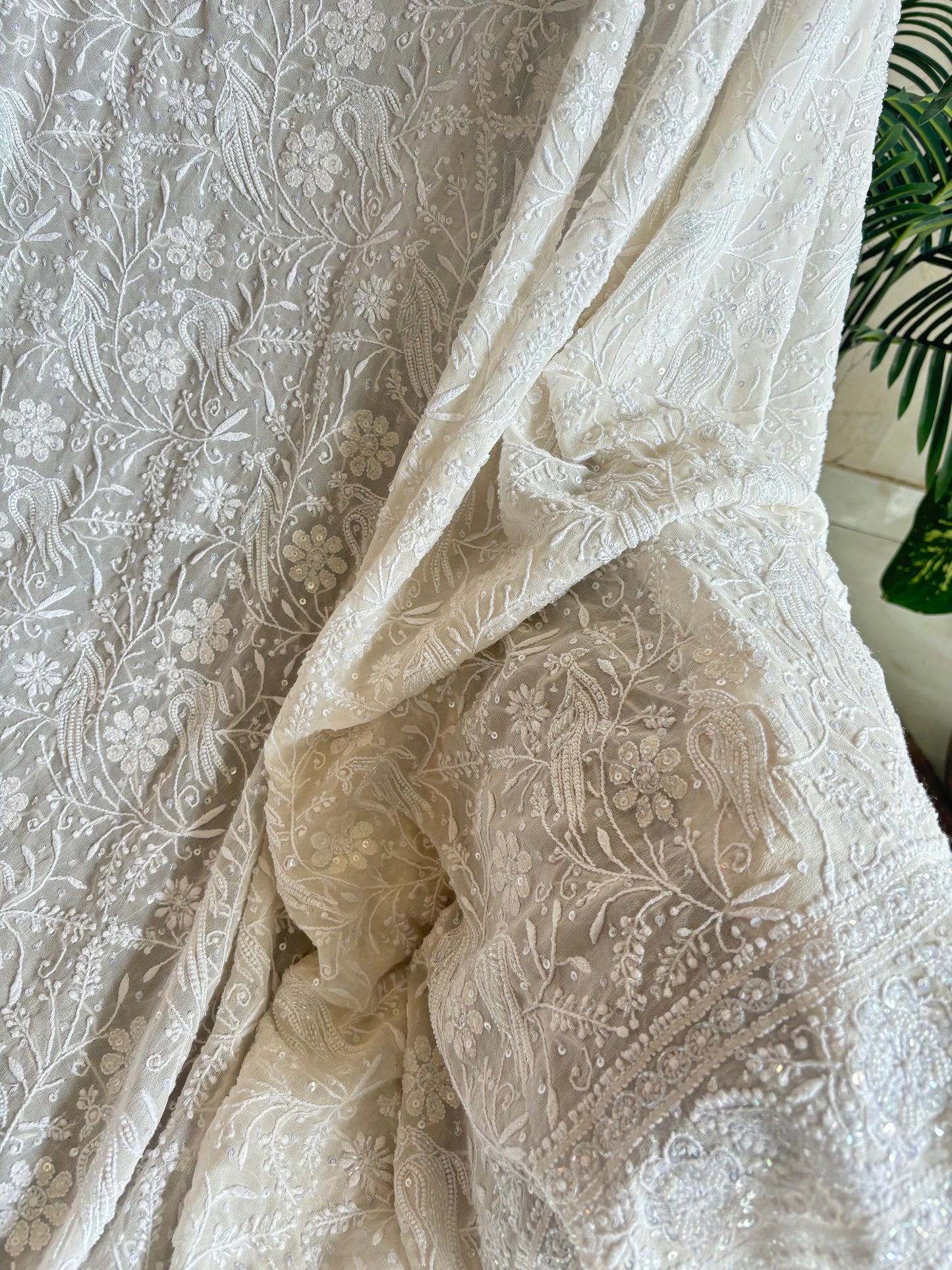 Dyeable Pure Georgette Chikankari Saree and Blouse