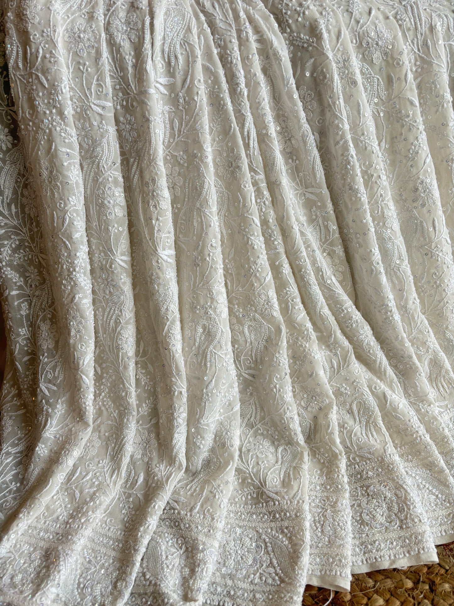 Dyeable Pure Georgette Chikankari Saree and Blouse