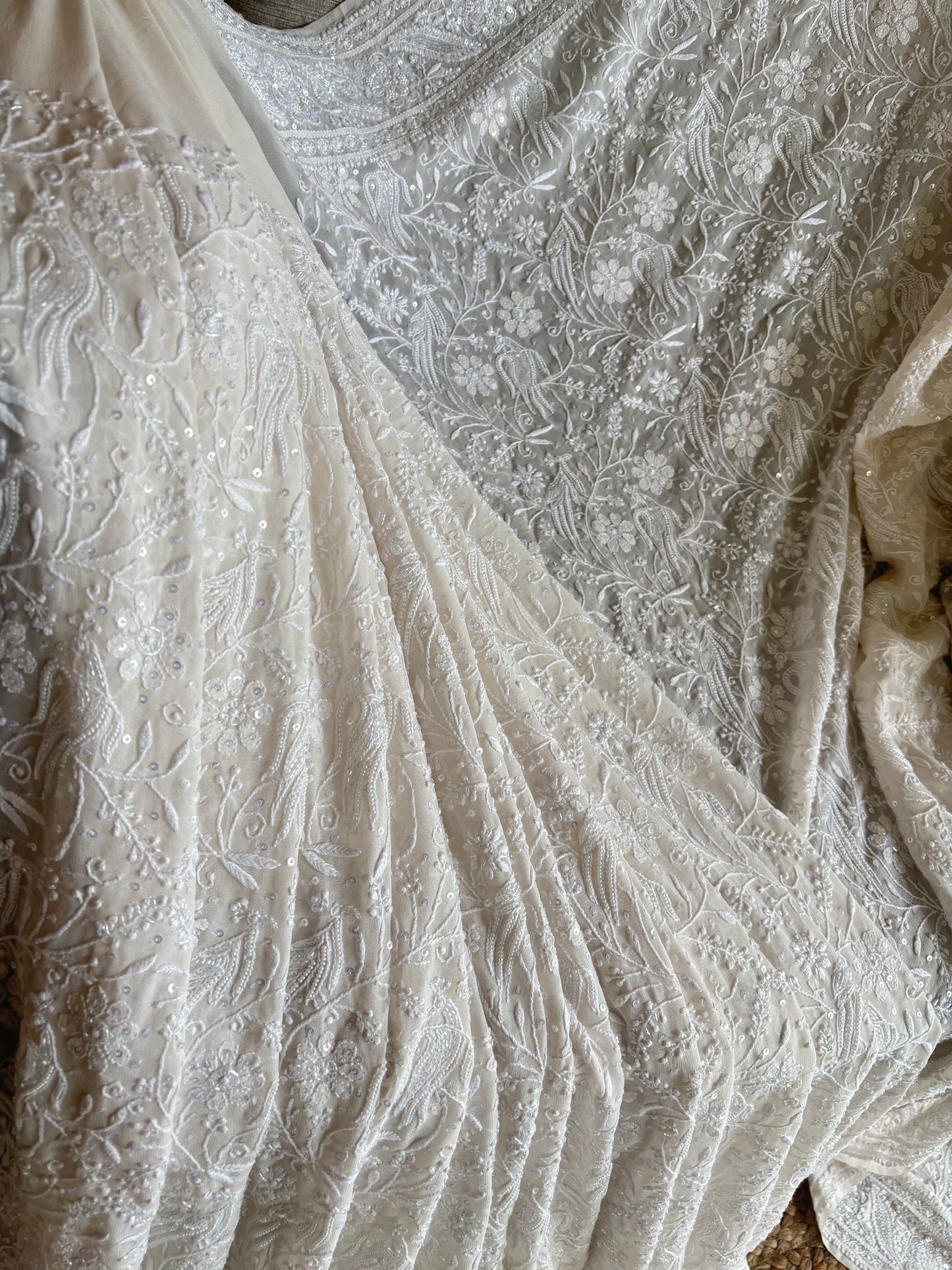 Dyeable Pure Georgette Chikankari Saree and Blouse