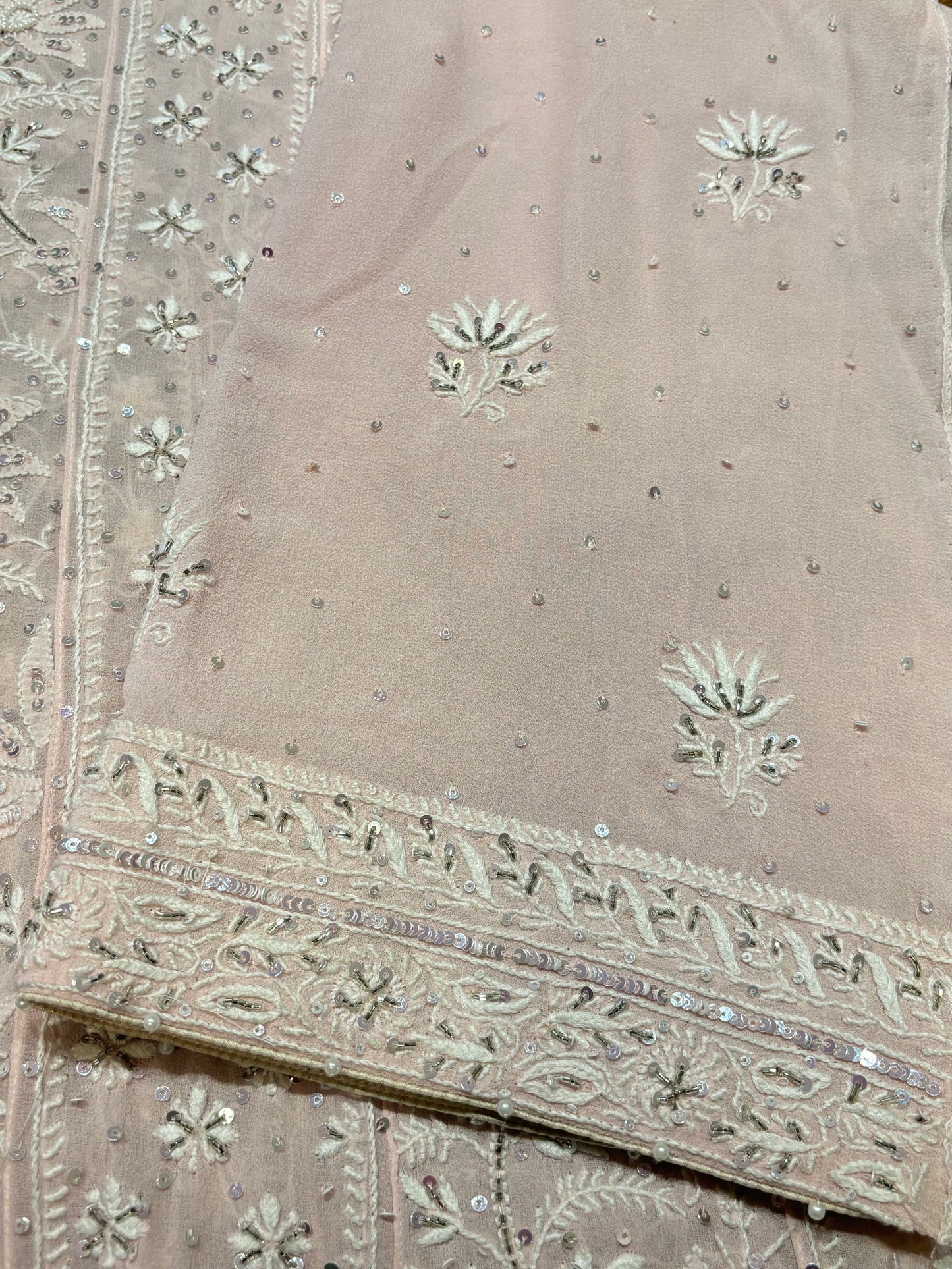 Blush Pink Pure Georgette Chikankari Anarkali and Dupatta