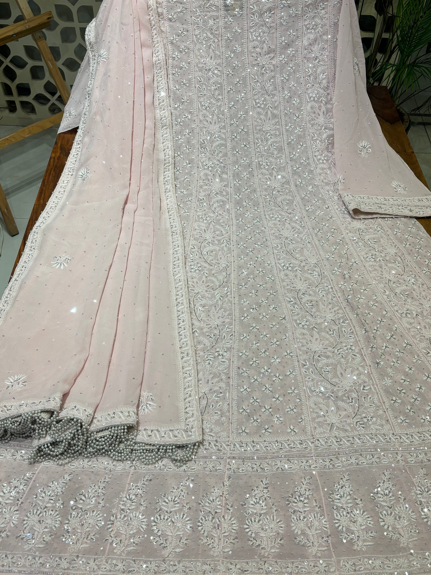 Blush Pink Pure Georgette Chikankari Anarkali and Dupatta