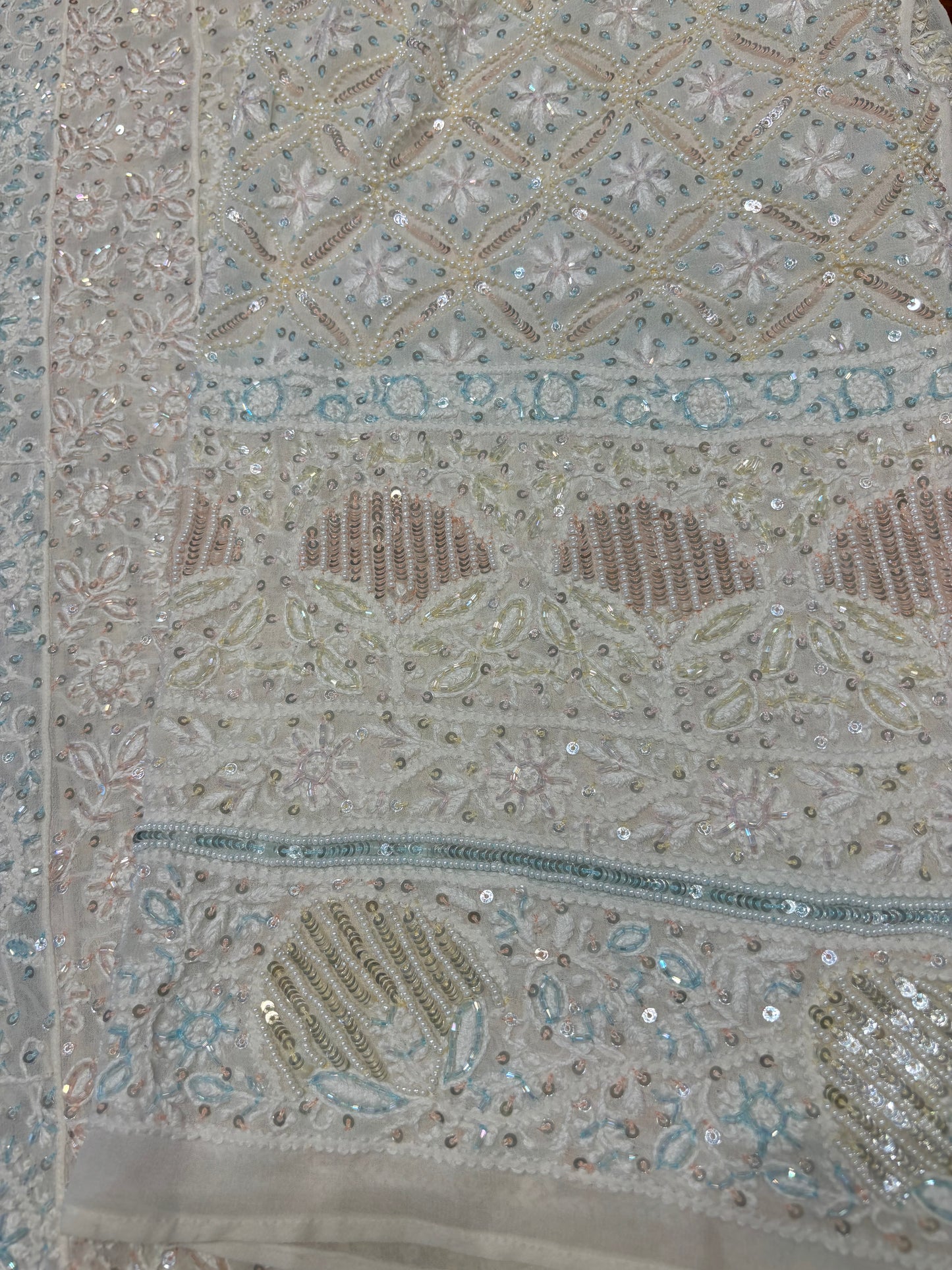 Dyeable Chikankari Pure Georgette Anarkali and Dupatta