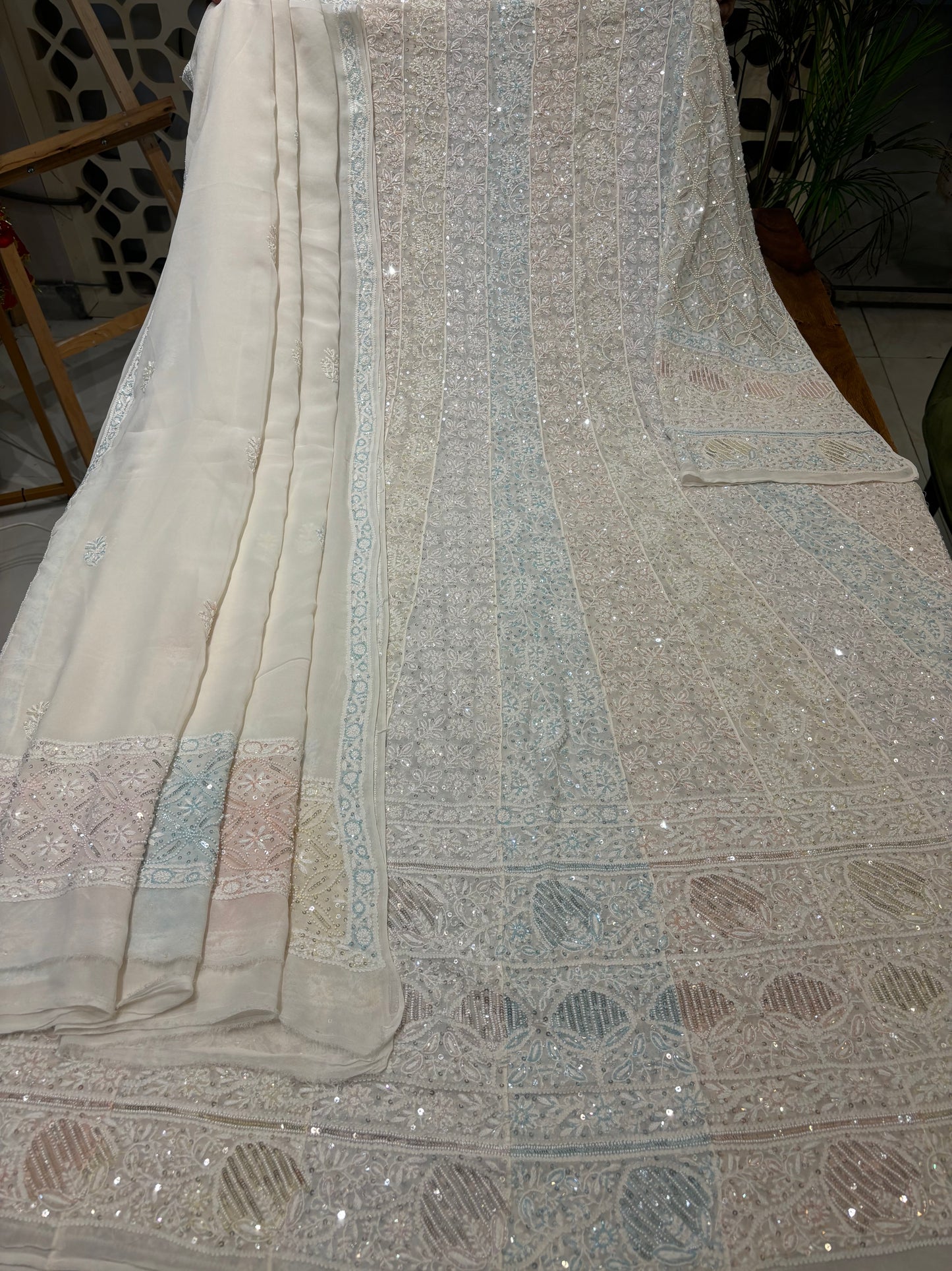 Dyeable Chikankari Pure Georgette Anarkali and Dupatta