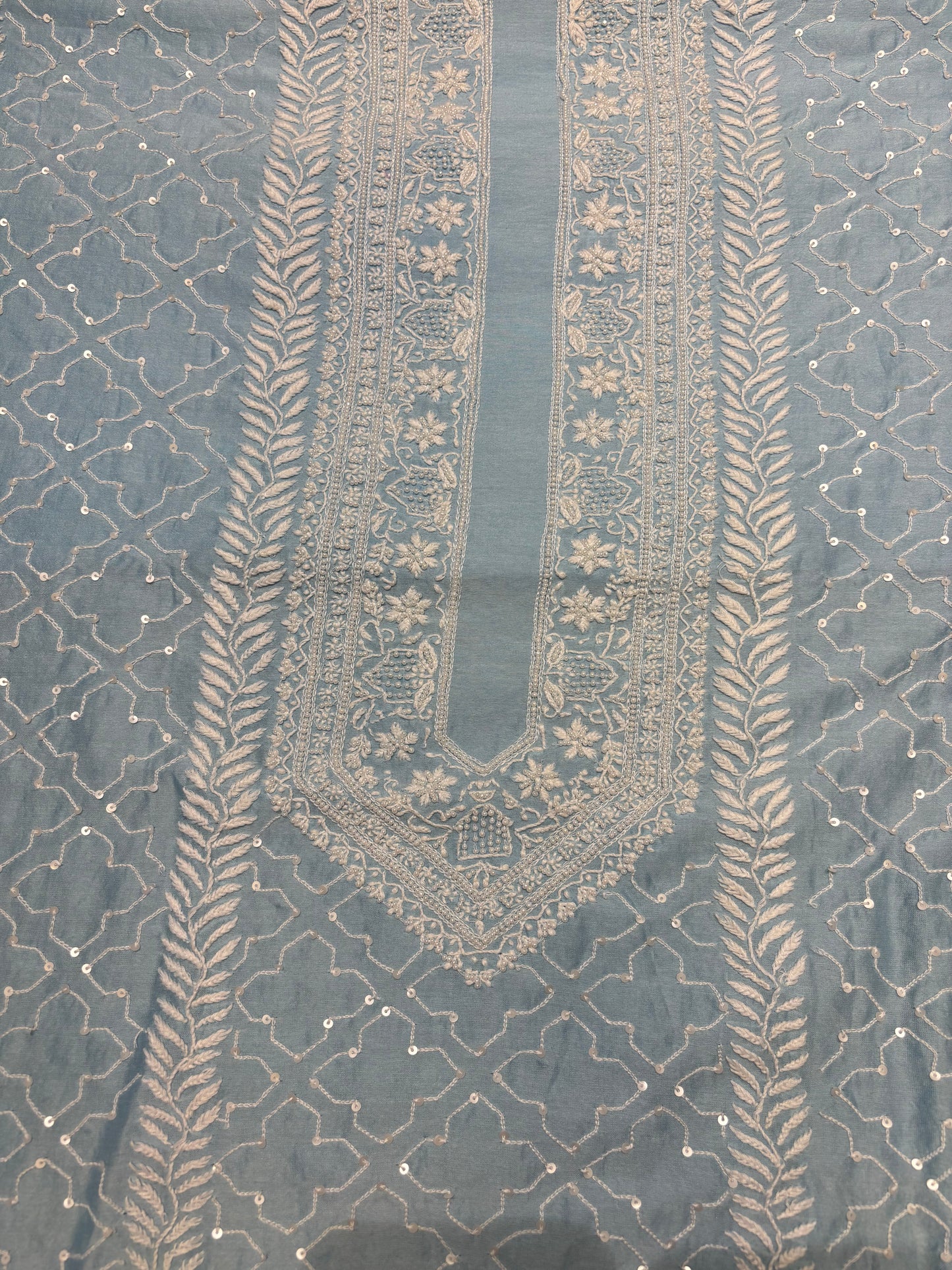 Peri Wrinkle Blue Chanderi Silk Chikankari Men's Kurta Fabric