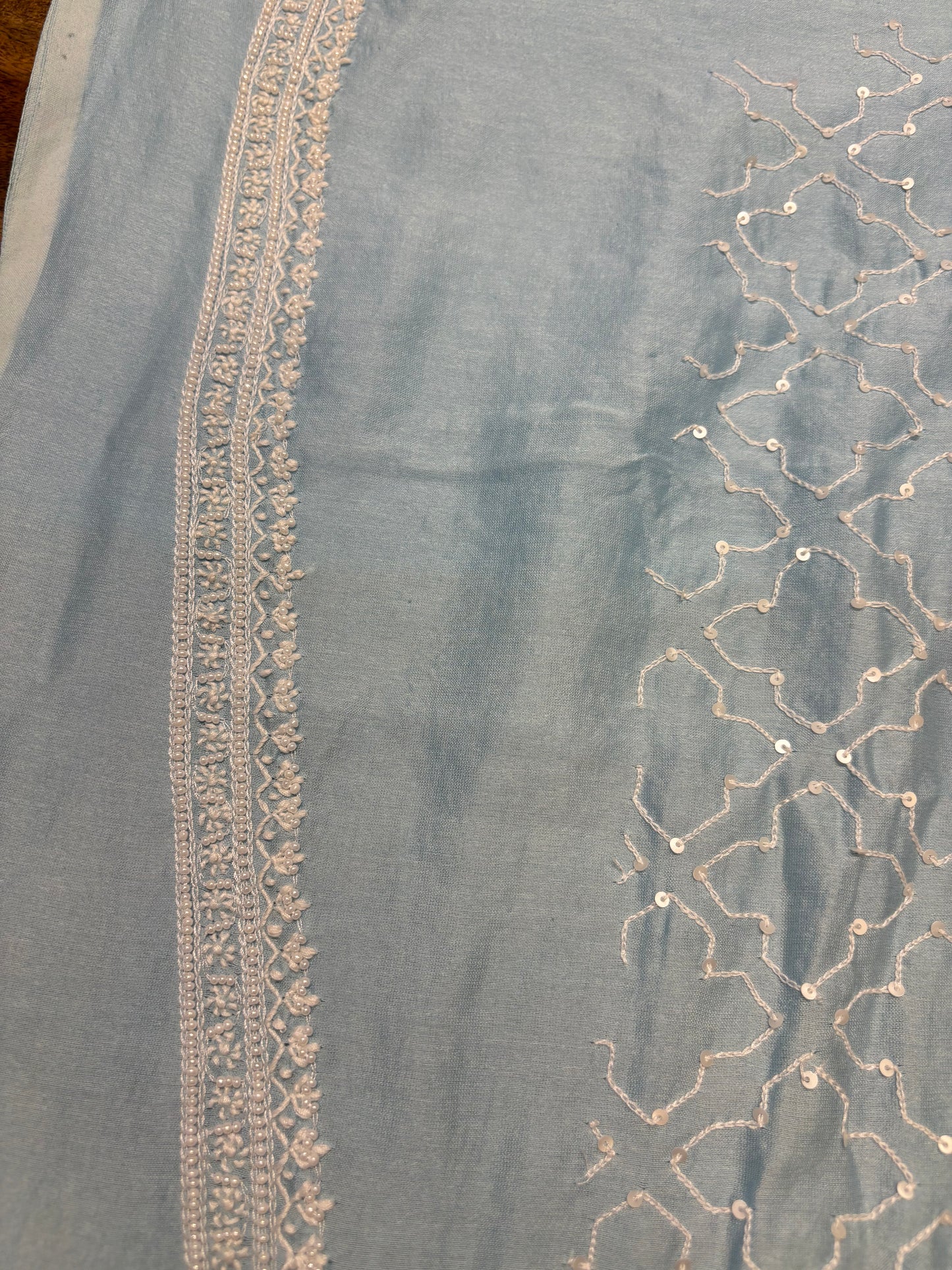 Peri Wrinkle Blue Chanderi Silk Chikankari Men's Kurta Fabric