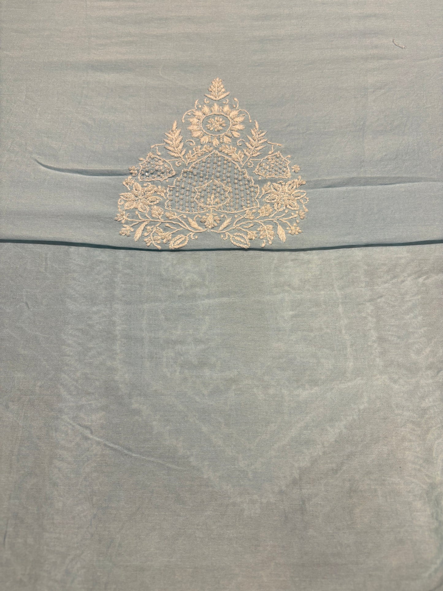 Peri Wrinkle Blue Chanderi Silk Chikankari Men's Kurta Fabric