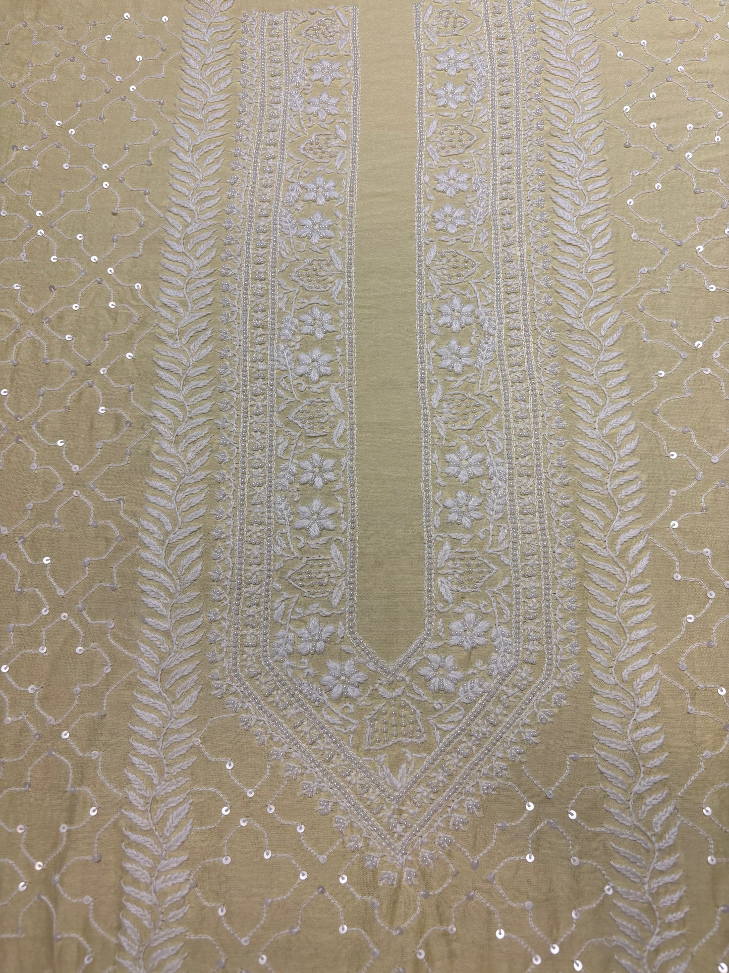 Lemon Yellow Chanderi Silk Chikankari Men's Kurta Fabric