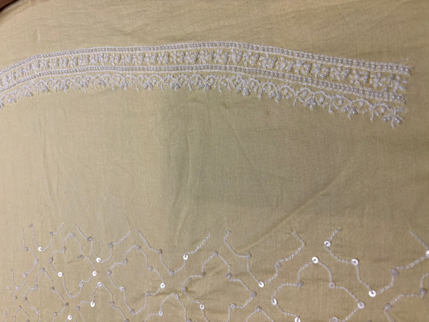 Lemon Yellow Chanderi Silk Chikankari Men's Kurta Fabric