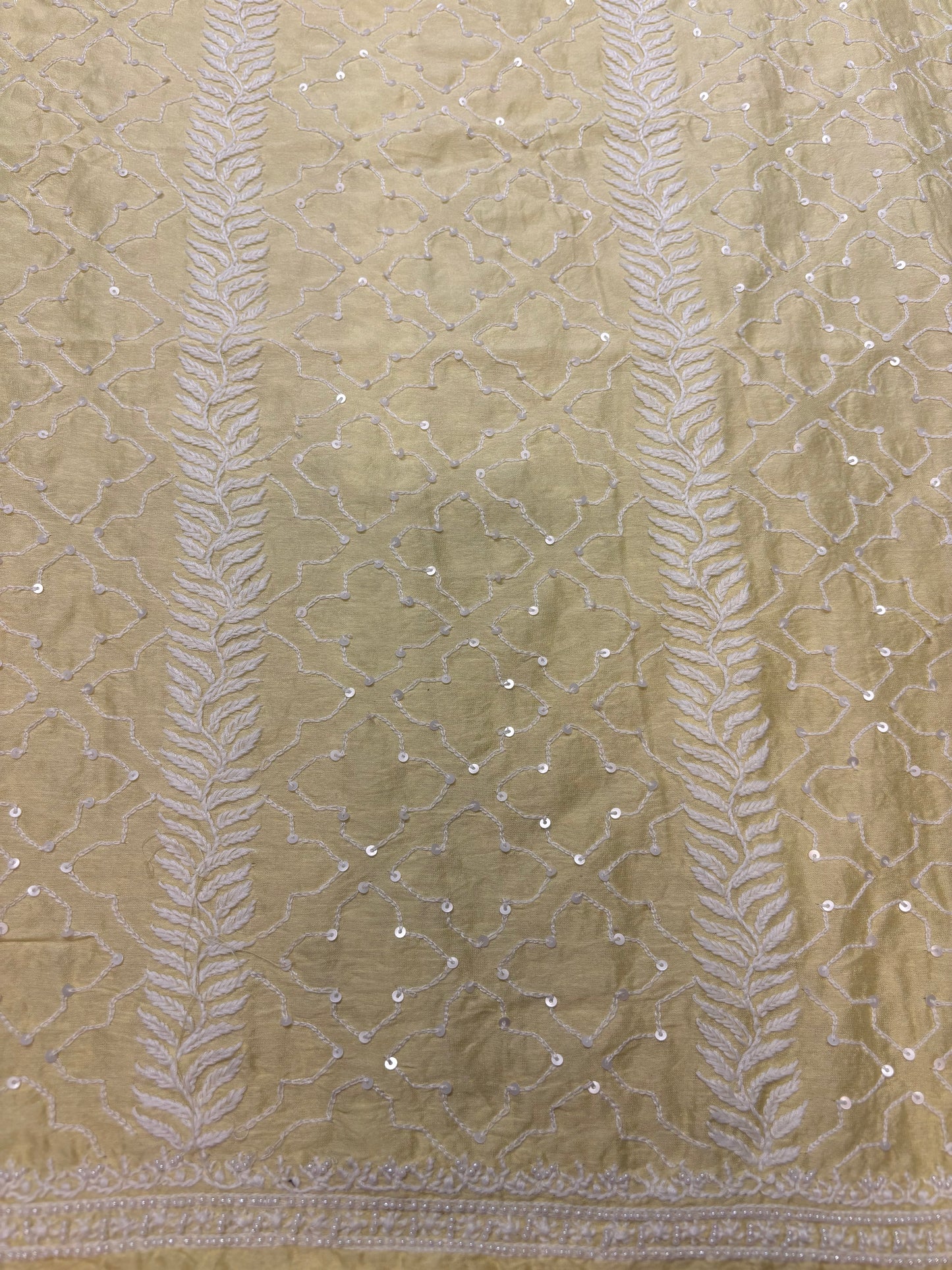 Lemon Yellow Chanderi Silk Chikankari Men's Kurta Fabric