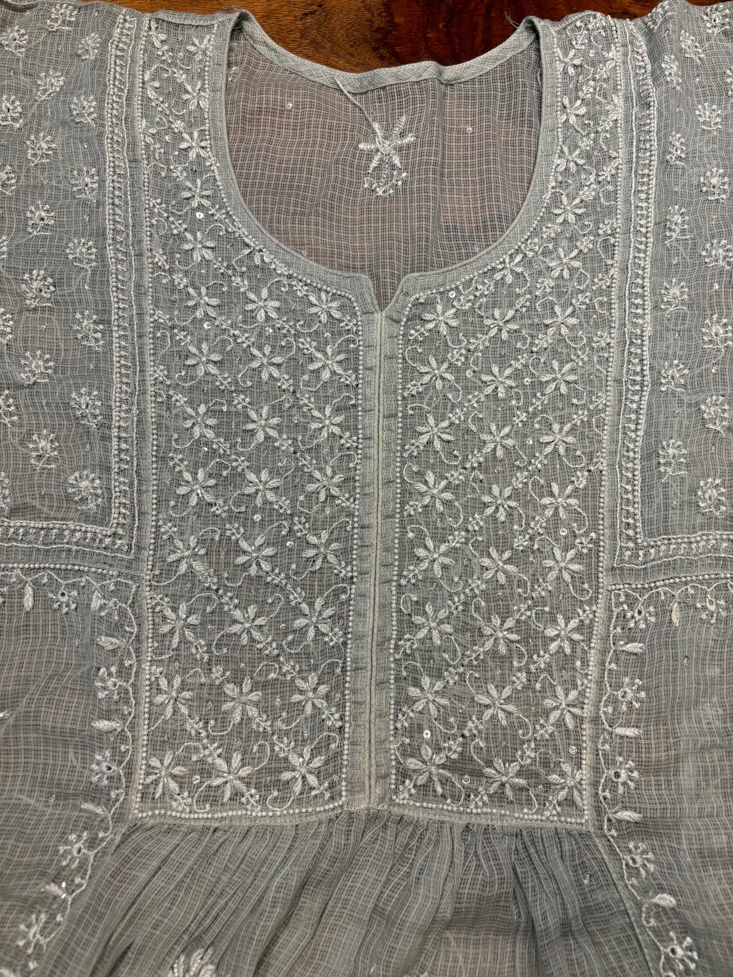 Greyish Blue Kota Doria Chikankari Tunic