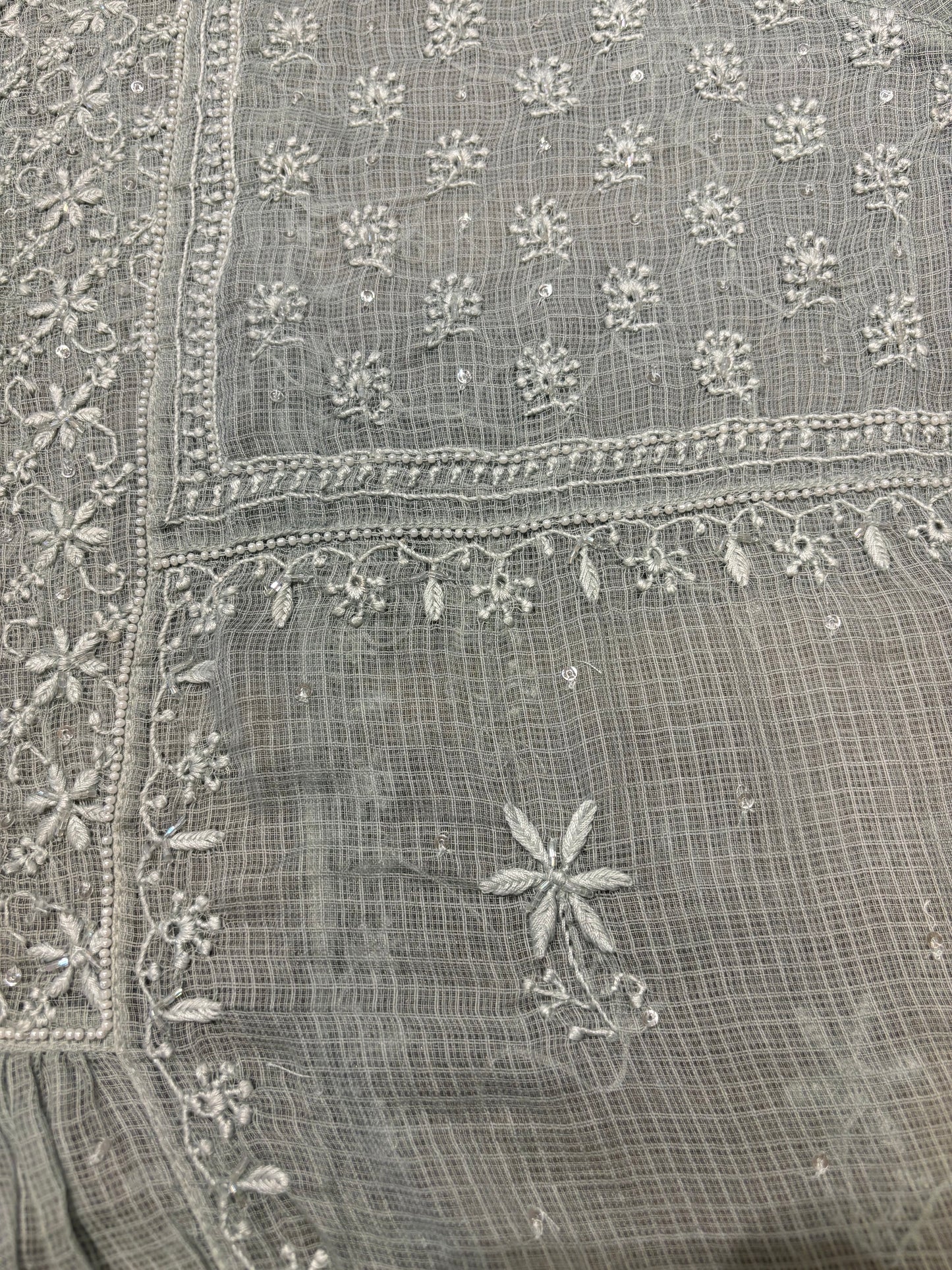 Greyish Blue Kota Doria Chikankari Tunic