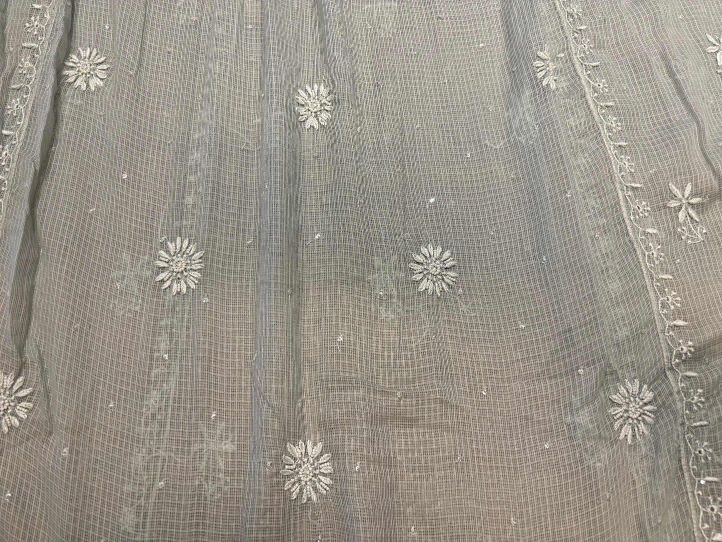Greyish Blue Kota Doria Chikankari Tunic