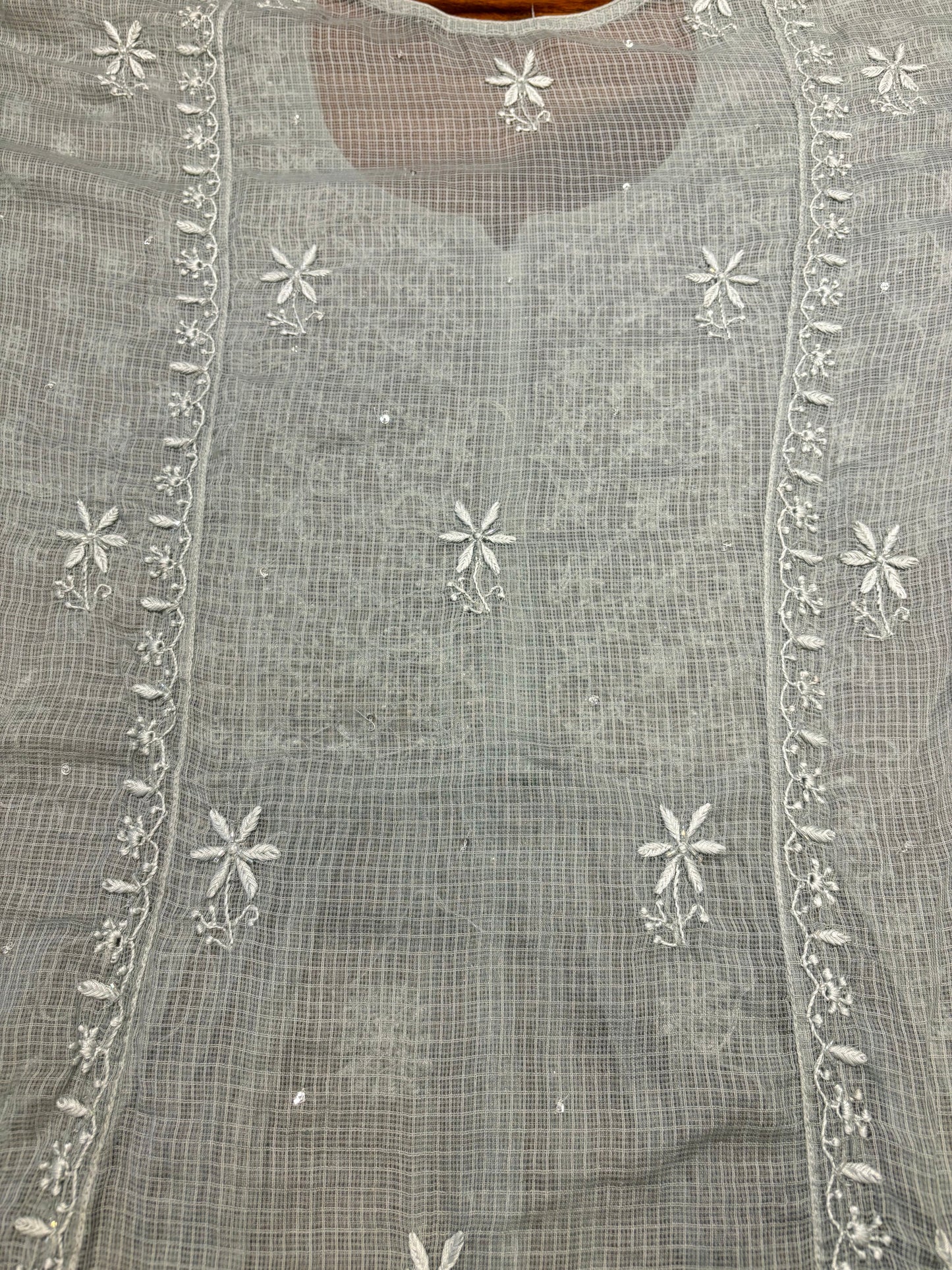 Greyish Blue Kota Doria Chikankari Tunic