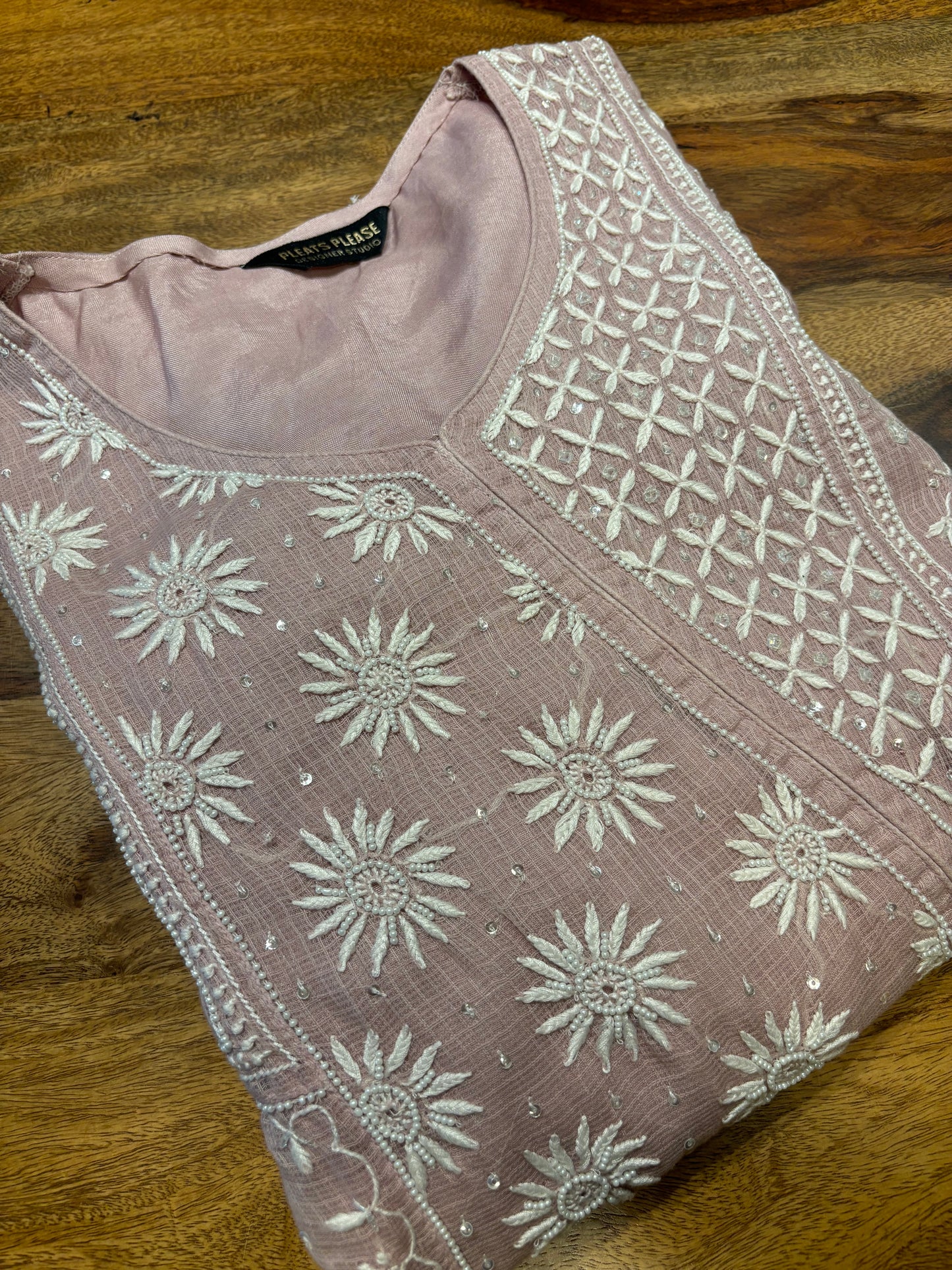 Lavender Latte Kota Doria Chikankari Tunic