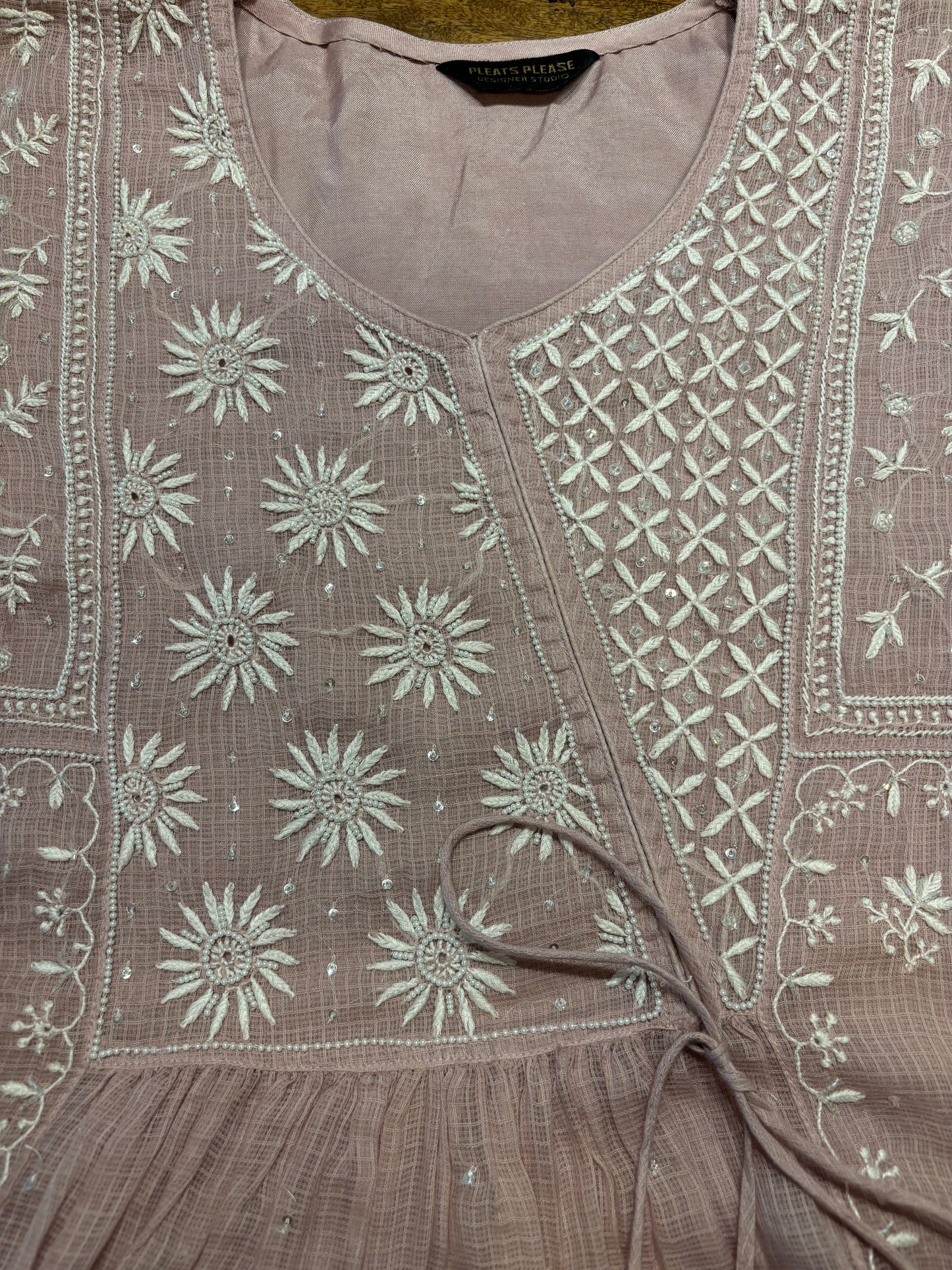 Lavender Latte Kota Doria Chikankari Tunic