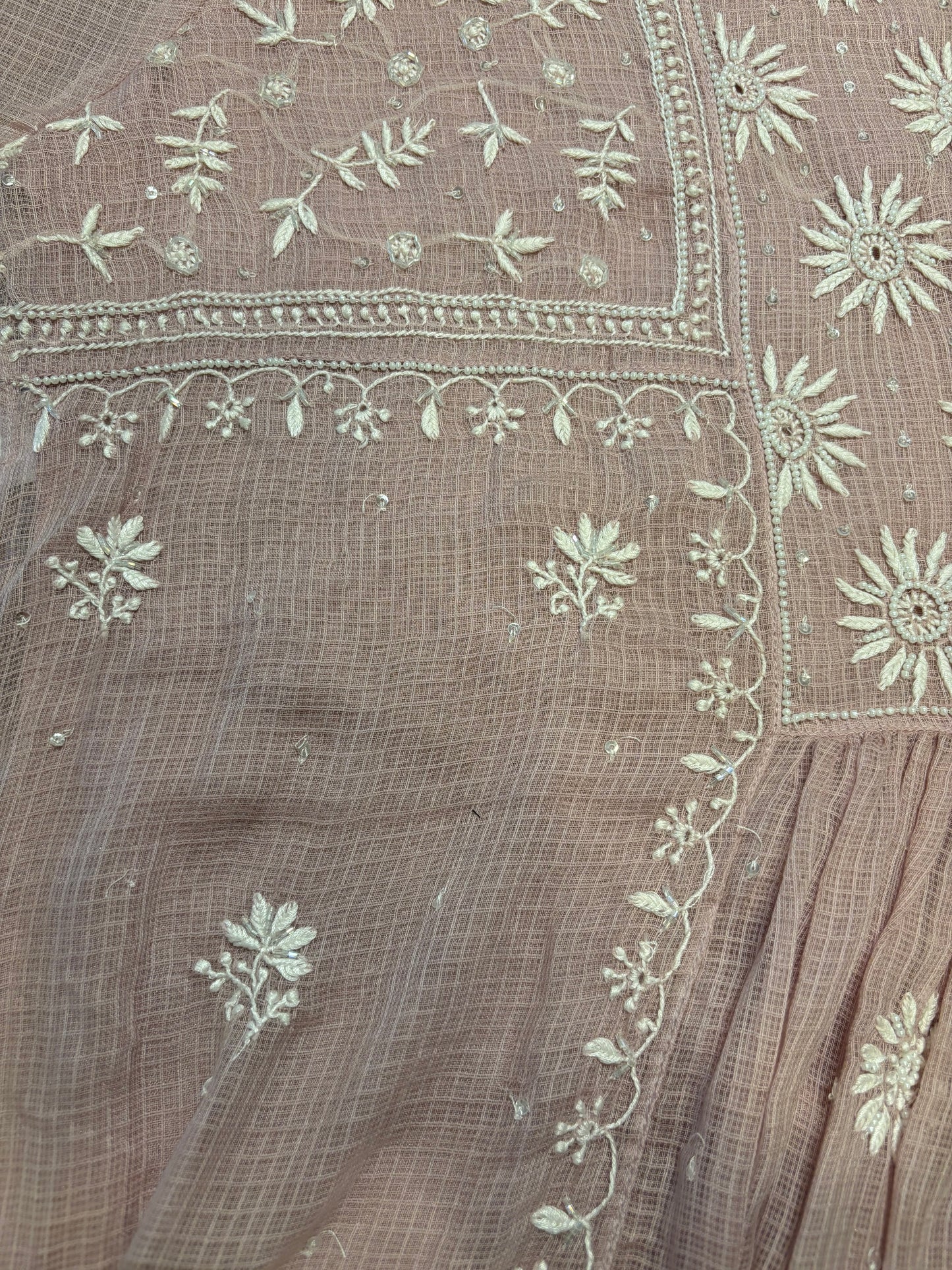 Lavender Latte Kota Doria Chikankari Tunic
