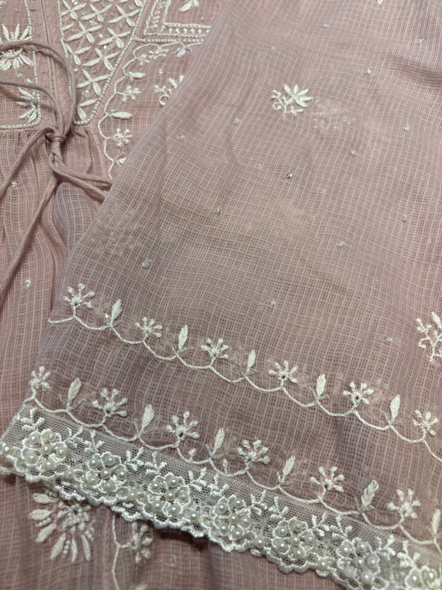 Lavender Latte Kota Doria Chikankari Tunic