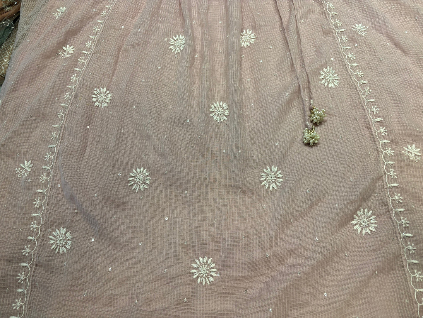 Lavender Latte Kota Doria Chikankari Tunic