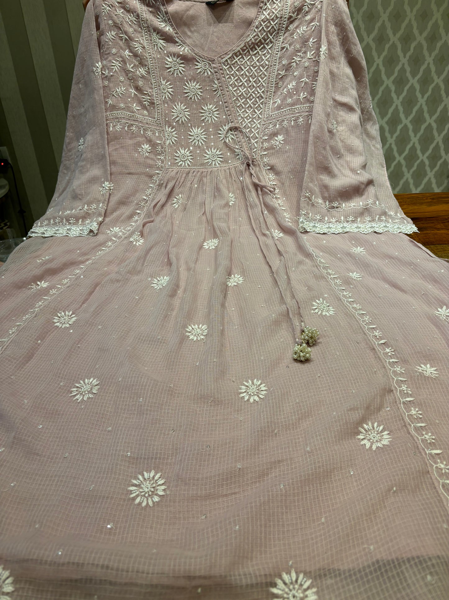 Lavender Latte Kota Doria Chikankari Tunic